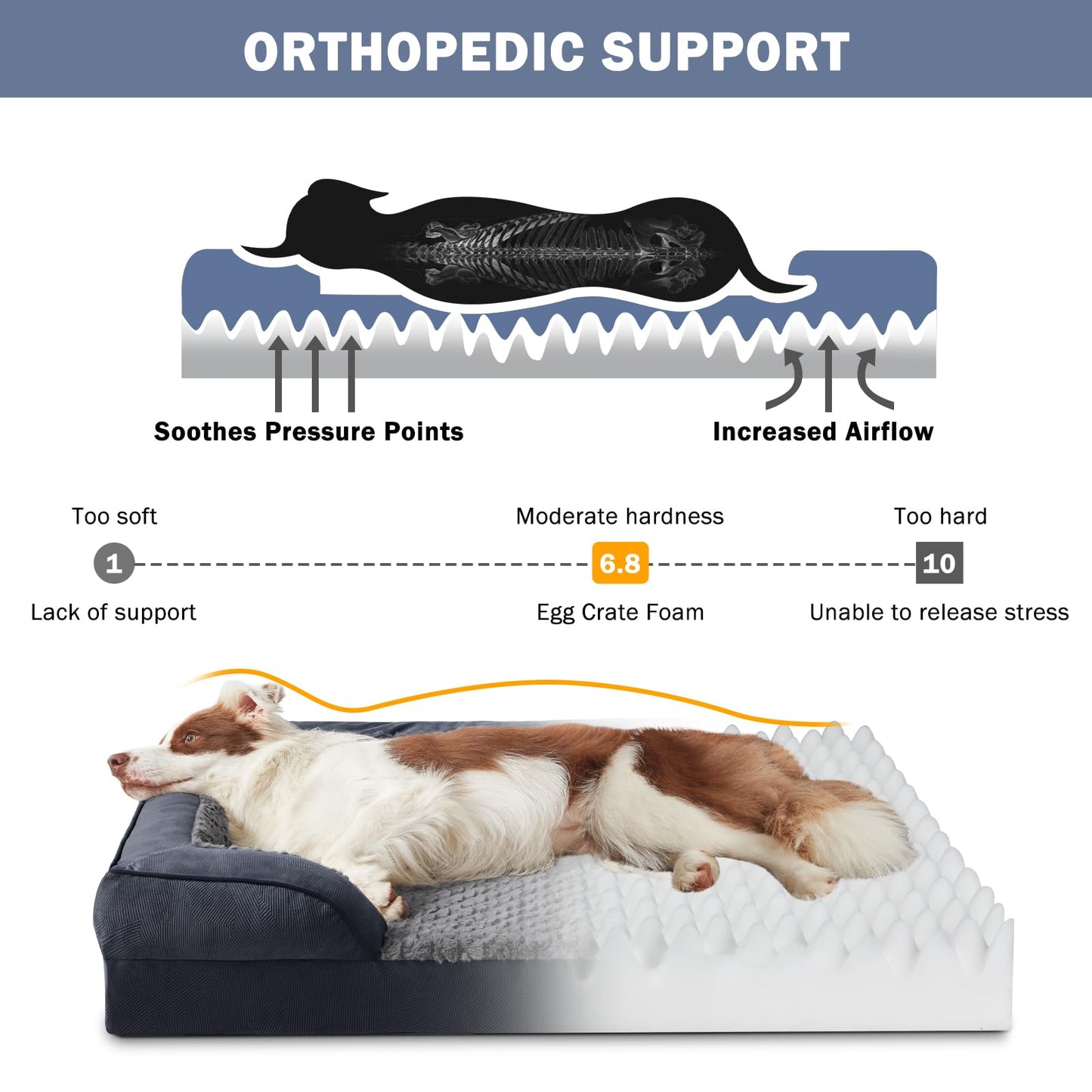 Trelsanopaws Extra Large Orthopedic Memory Foam Dog Bed - Washable Bed for Dogs up to 90lbs (Grey)