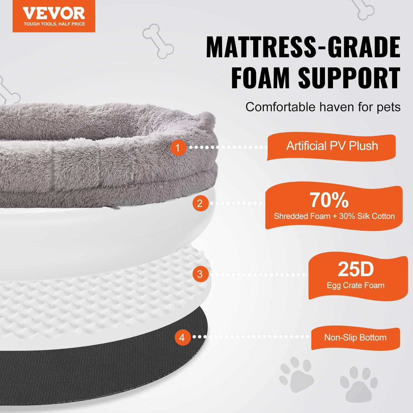 Trelsanopaws Human Dog Bed - Washable Velvet Cover with Orthopedic Foam & Storage Pocket (72" x 48" x 10", Light Grey)
