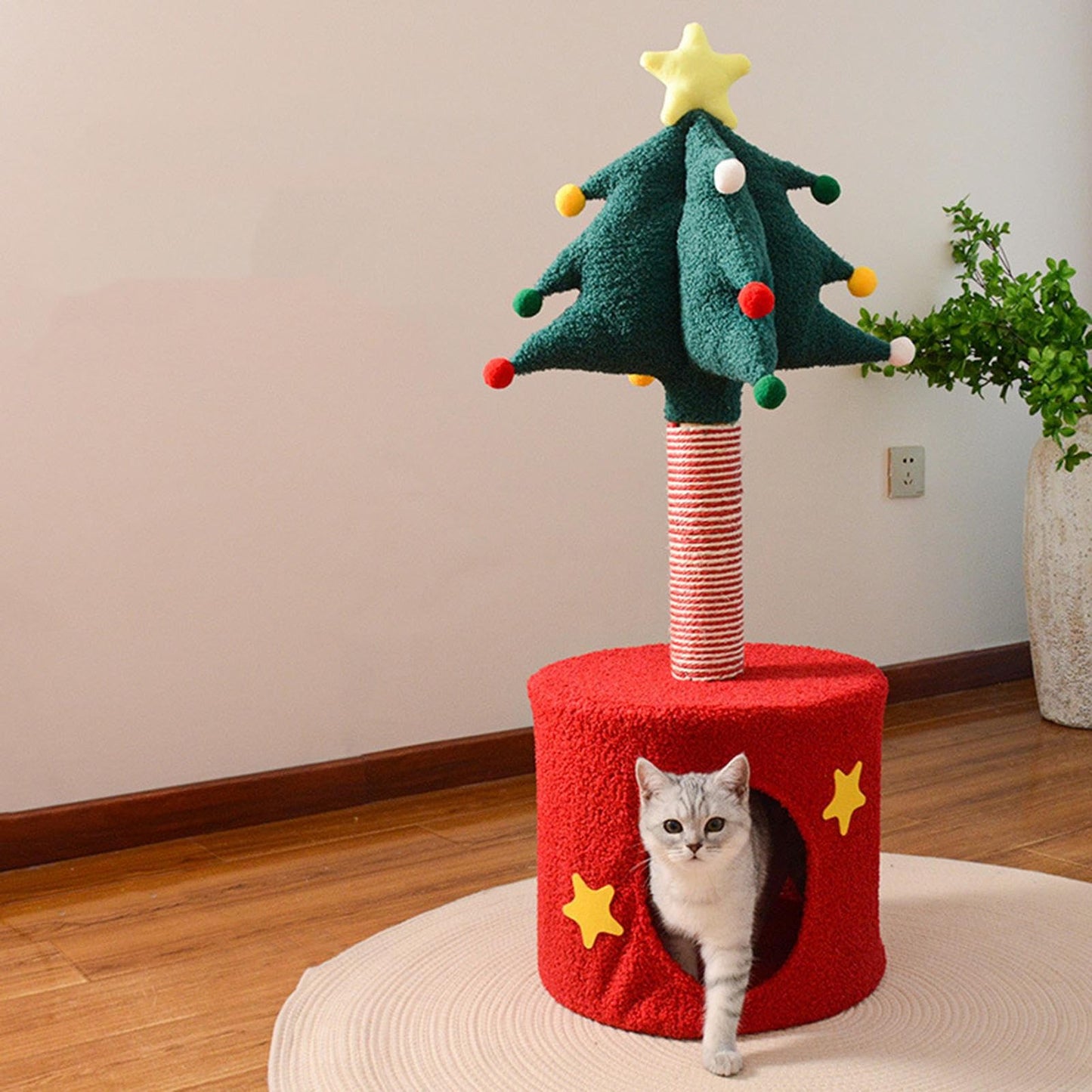 Christmas Tree Cat Tower, Indoor Christmas Scratching Posts Tree Toy, Soft Kitten Bed Play Post for Indoor Outdoor Halloween Birthday Pet Home Play Kitten