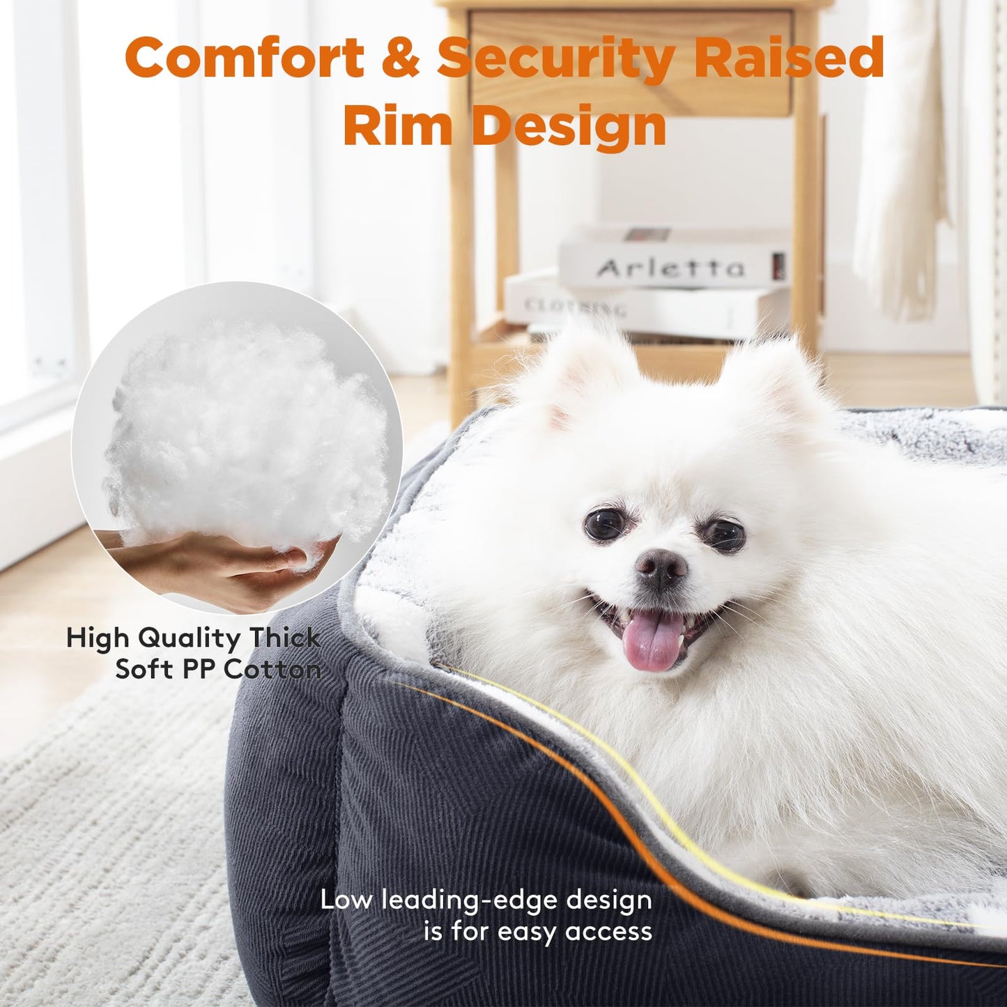 Trelsanopaws Medium Dog Bed - Super Soft Washable Pet Bed (64 x 53 cm, Grey) for Small to Large Dogs