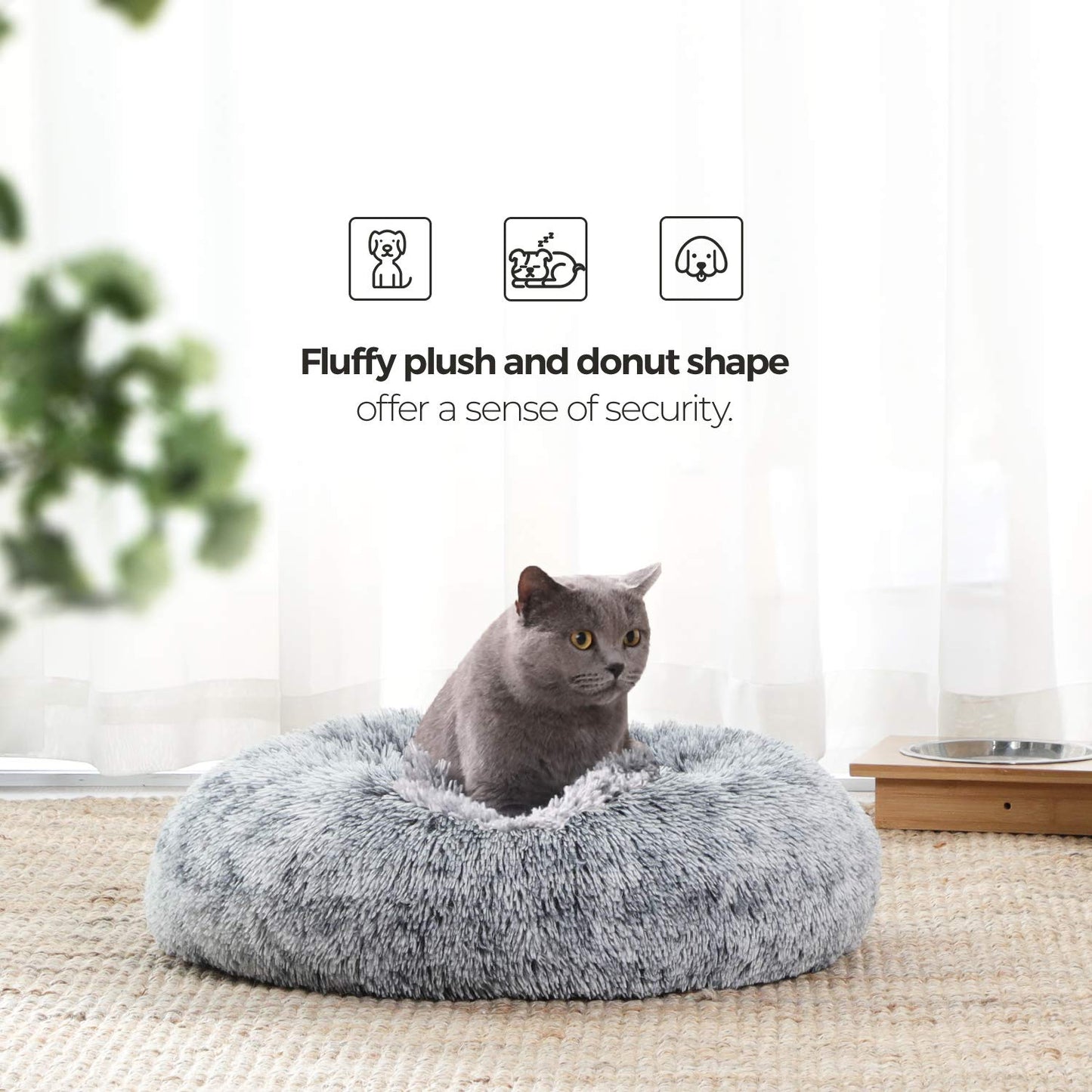 Trelsanopaws Fluffy Dog & Cat Bed - Washable Doughnut Cushion with Removable Padding (50 cm Diameter, Light Grey)