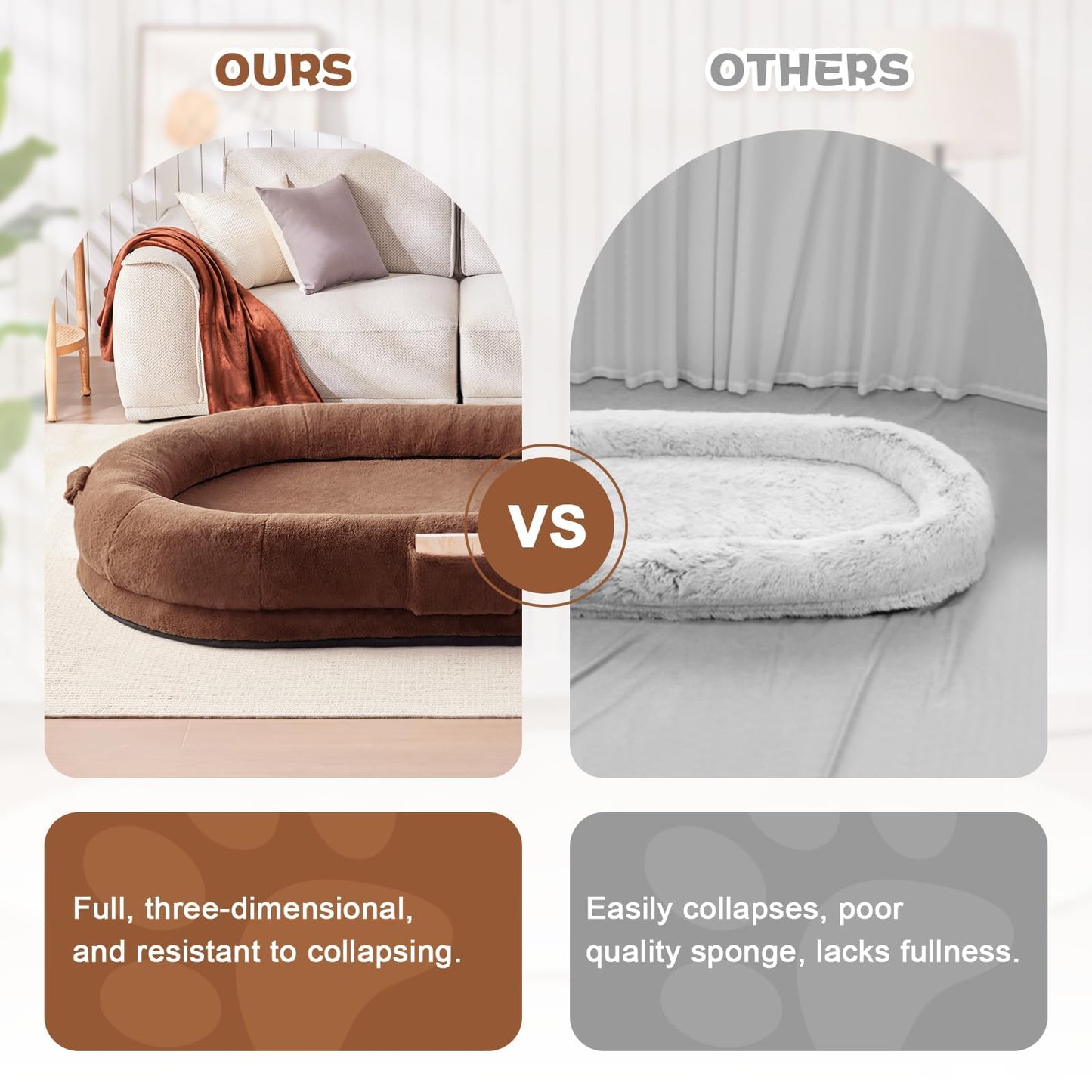 Trelsanopaws Human Dog Bed for Adults - Giant Bean Bag with Blanket, Washable Faux Fur, Memory Foam, Brown