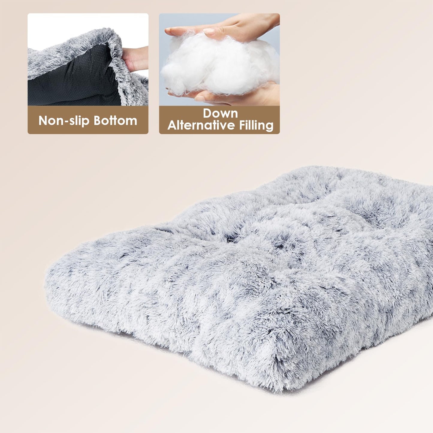 Trelsanopaws Medium Calming Dog Bed - Fluffy Anti-Anxiety Cushion with Anti-Slip Bottom (75 x 50 x 7.5 cm, Grey)