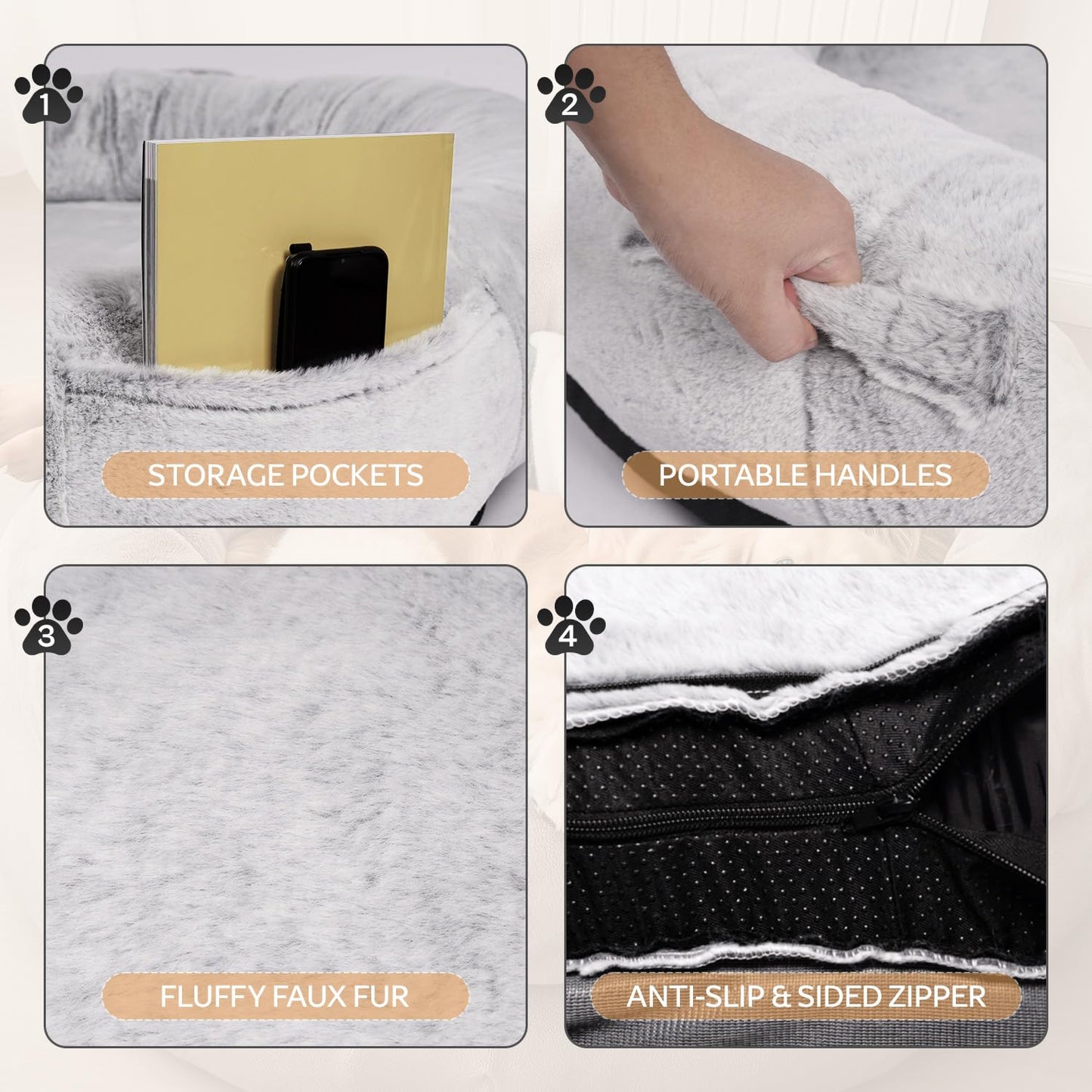 Trelsanopaws Human Dog Bed for Adults & Pets - Extra Large Beanbag with Washable Faux Fur, Blanket & Pillow (71" x 45" x 14", Grey)