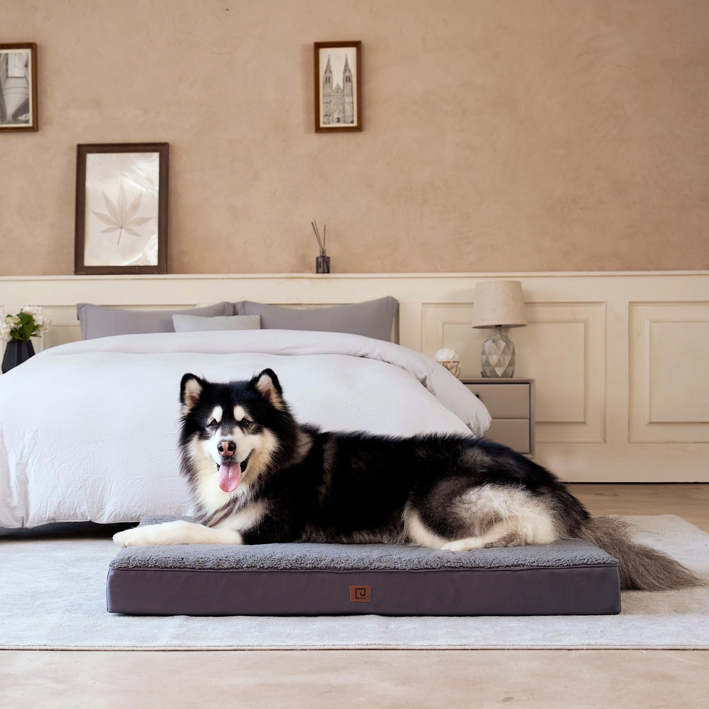 Trelsanopaws Large Orthopedic Dog Bed - Mattress with Removable Washable Cover (91 x 68 x 9 cm, Grey)