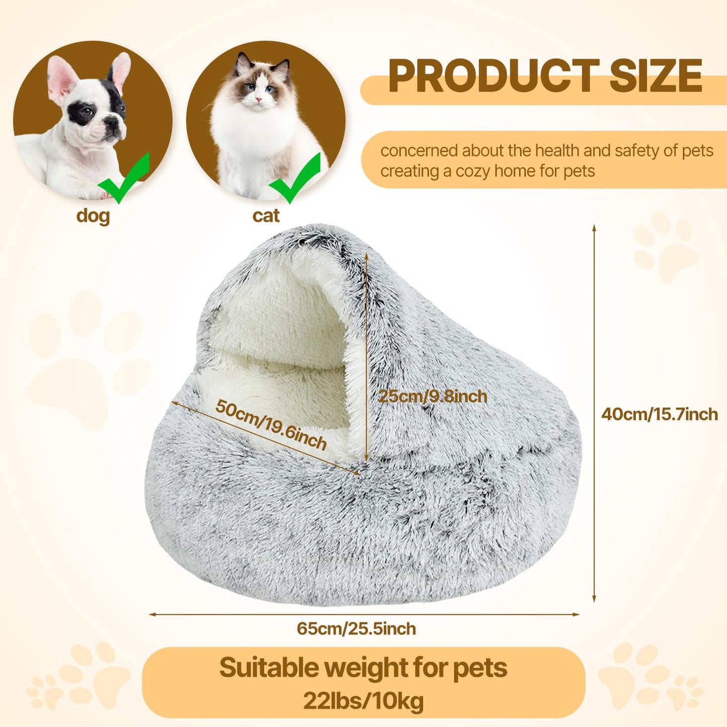 Trelsanopaws Calming Dog Bed - Fluffy Plush Anti-Anxiety Bed for Small & Medium Dogs (Under 10kg, Grey)
