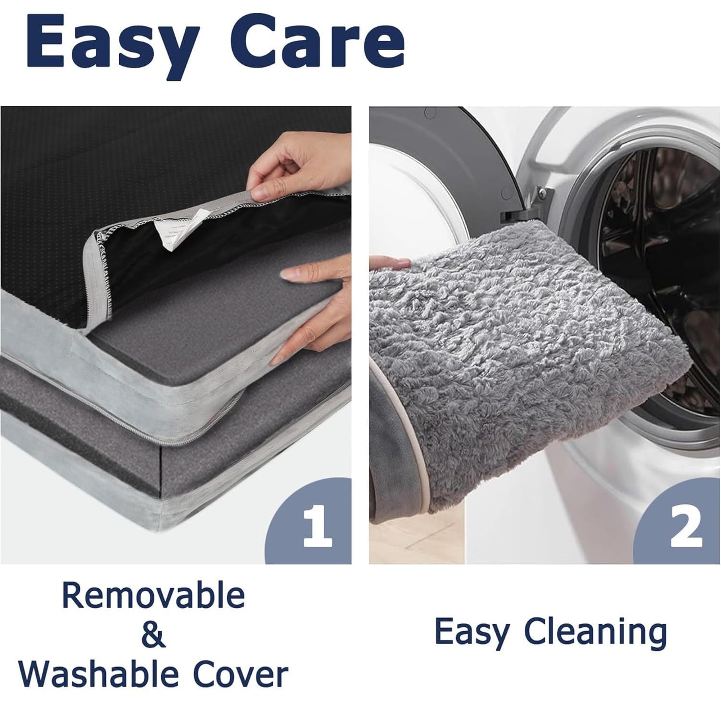 Trelsanopaws Large Orthopedic Dog Bed - Washable with Removable Cover & Waterproof U-Shape Bolster (106 x 76 x 19 cm, Grey)