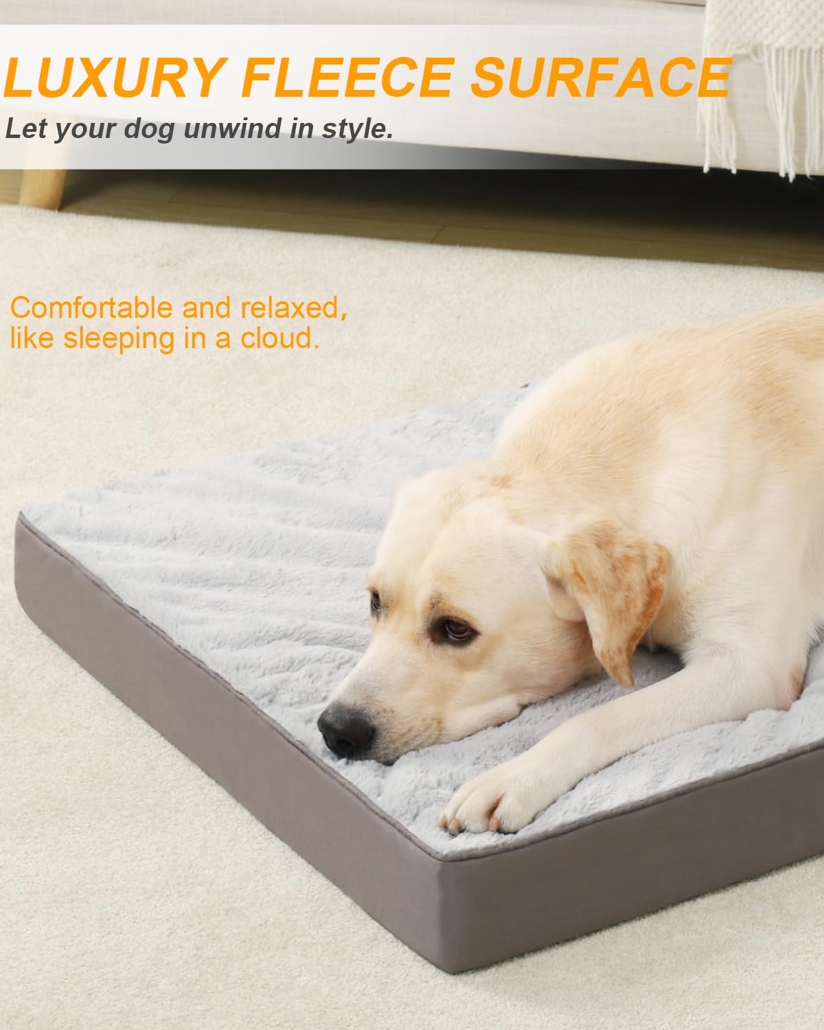 Trelsanopaws Large Orthopedic Dog Bed - Waterproof Washable Mattress with Removable Cover, Egg Foam Crate Mat (105 x 70 cm, Grey)