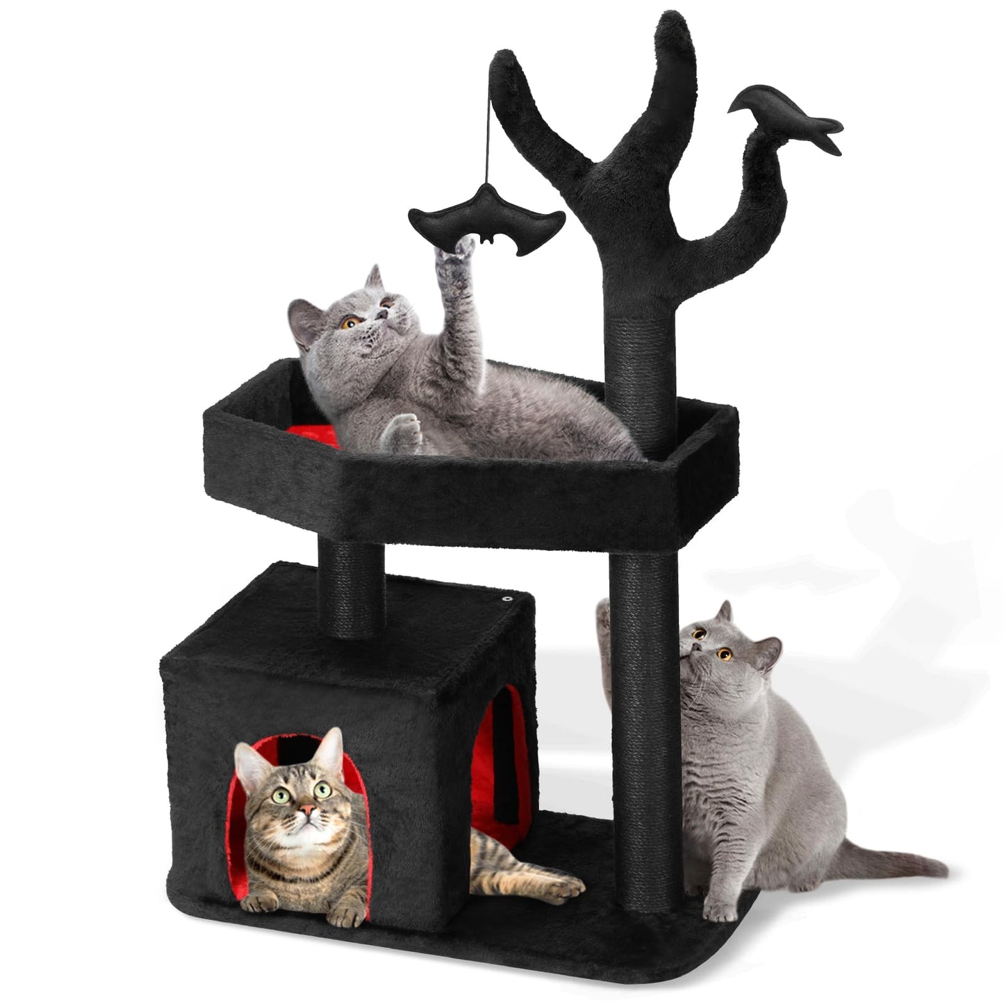 Petsinurarea 47.2" Heavy Duty Gothic Cat Tree Large Cat Tower Cat Tree for Indoor Cats Spacious Cat Condo Coffin for Large Cats Scratching Posts Hanging Ball Pet Activities Platform Cat Furniture