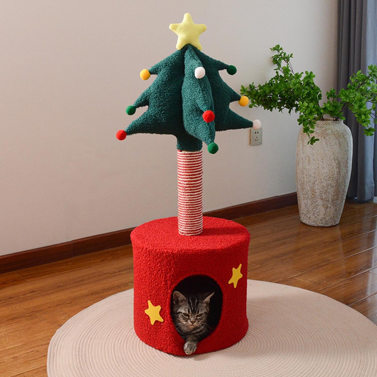 Christmas Tree Cat Tower, Indoor Christmas Scratching Posts Tree Toy, Soft Kitten Bed Play Post for Indoor Outdoor Halloween Birthday Pet Home Play Kitten