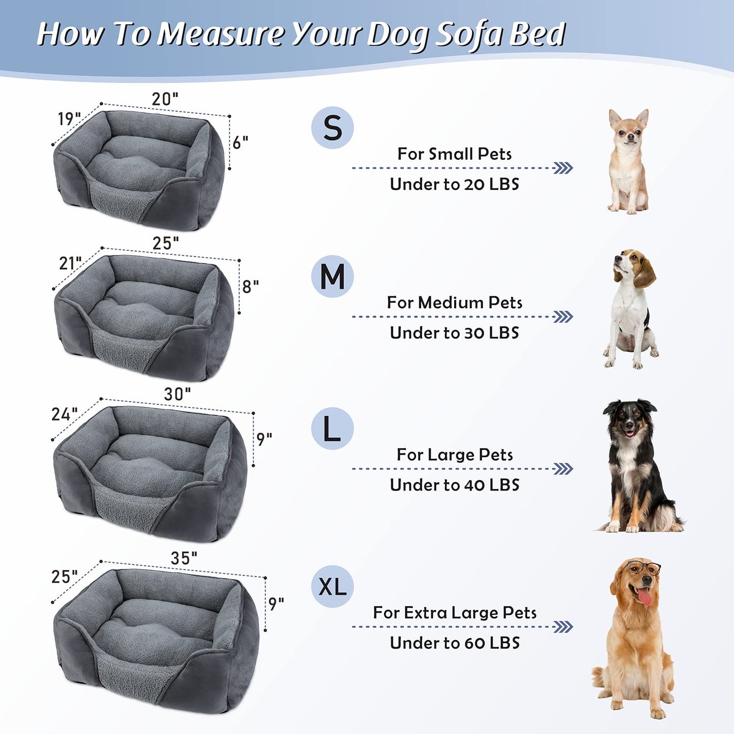 Trelsanopaws Large Dog Bed - Washable Orthopedic Pet Bed with Anti-Slip Bottom (76 x 61 x 23 cm, Grey)