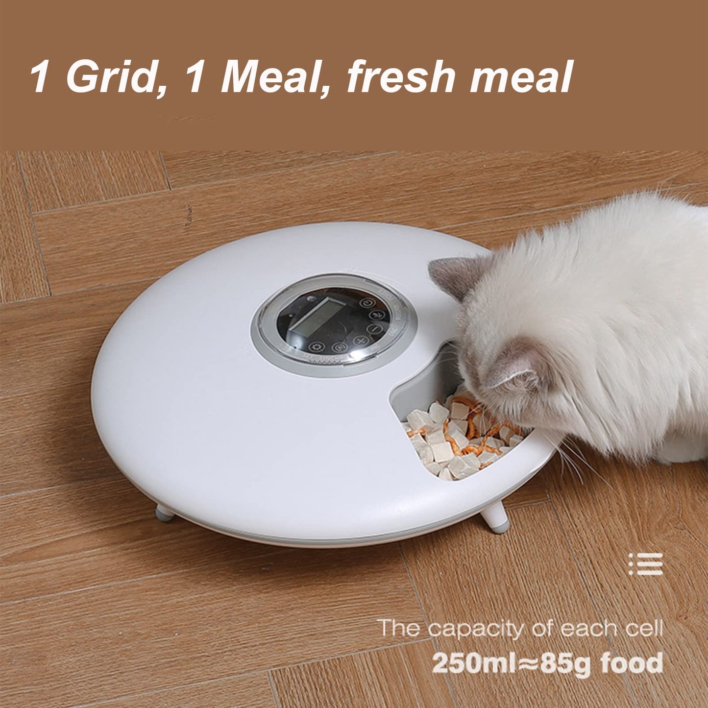 Foern 6 Meal Automatic Cat Dog Feeder, Wet & Dry Food Pet Feeder with Programmable Timer, Auto Dispenser for Small Pets, White