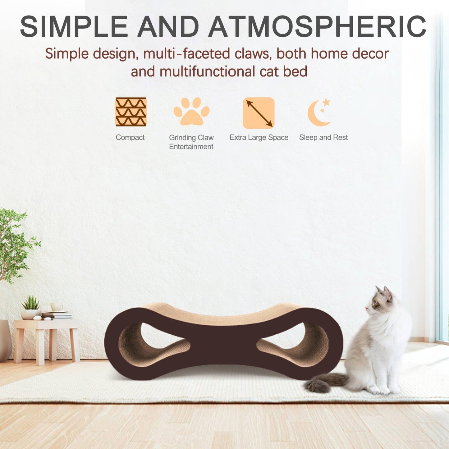 HIVOEL Cat Scratching Board, Cardboard Cat Scratchers, Durable Scratching Mat for Grinding Claws and Rest, Scratch Sofa for Indoor Cats, 60 x 24 x 19 cm