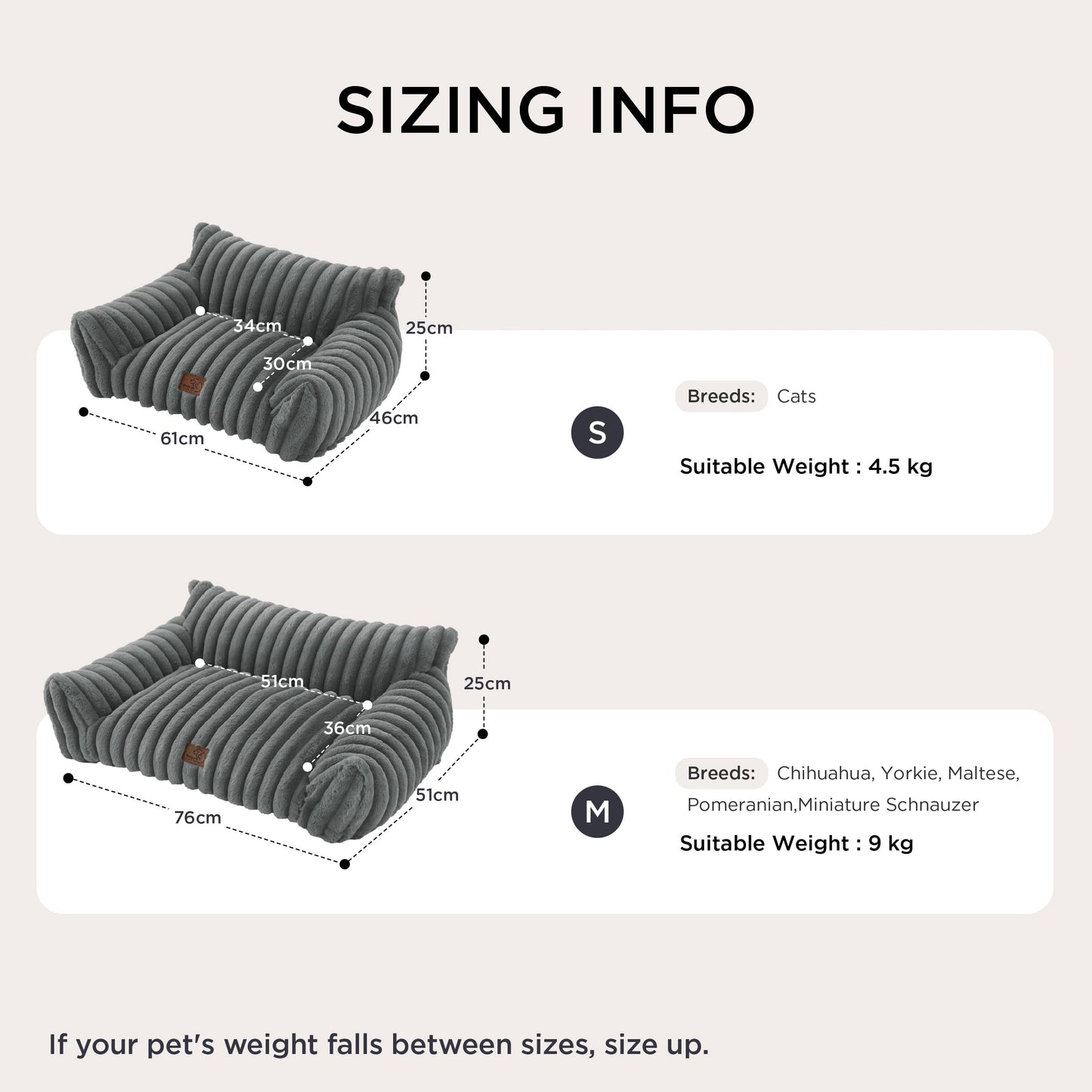 Trelsanopaws Washable Cat Sofa Bed - Large Indoor Bed with Removable Cover for Cats & Small Dogs (61 x 46 x 25 cm, Dark Grey)