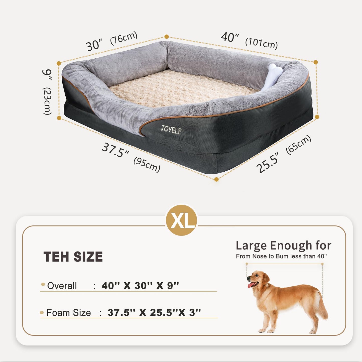 Trelsanopaws XLarge Memory Foam Orthopedic Dog Bed - Sofa with Removable Washable Cover & Squeaker Toy Gift