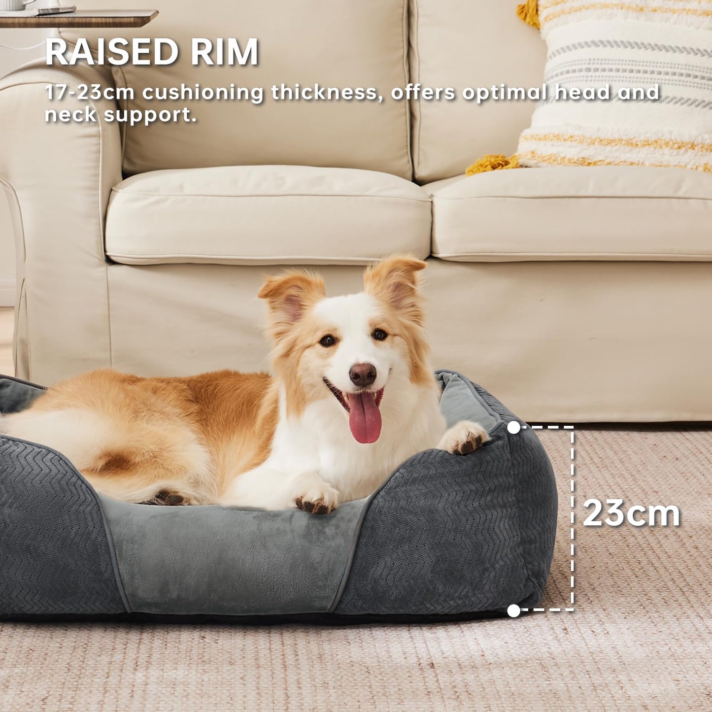 Trelsanopaws Extra Large Dog Bed - Washable Memory Foam & High Rebound Cotton, Supports Head/Neck/Spine (90 x 65 x 23 cm, for 40kg Dogs)