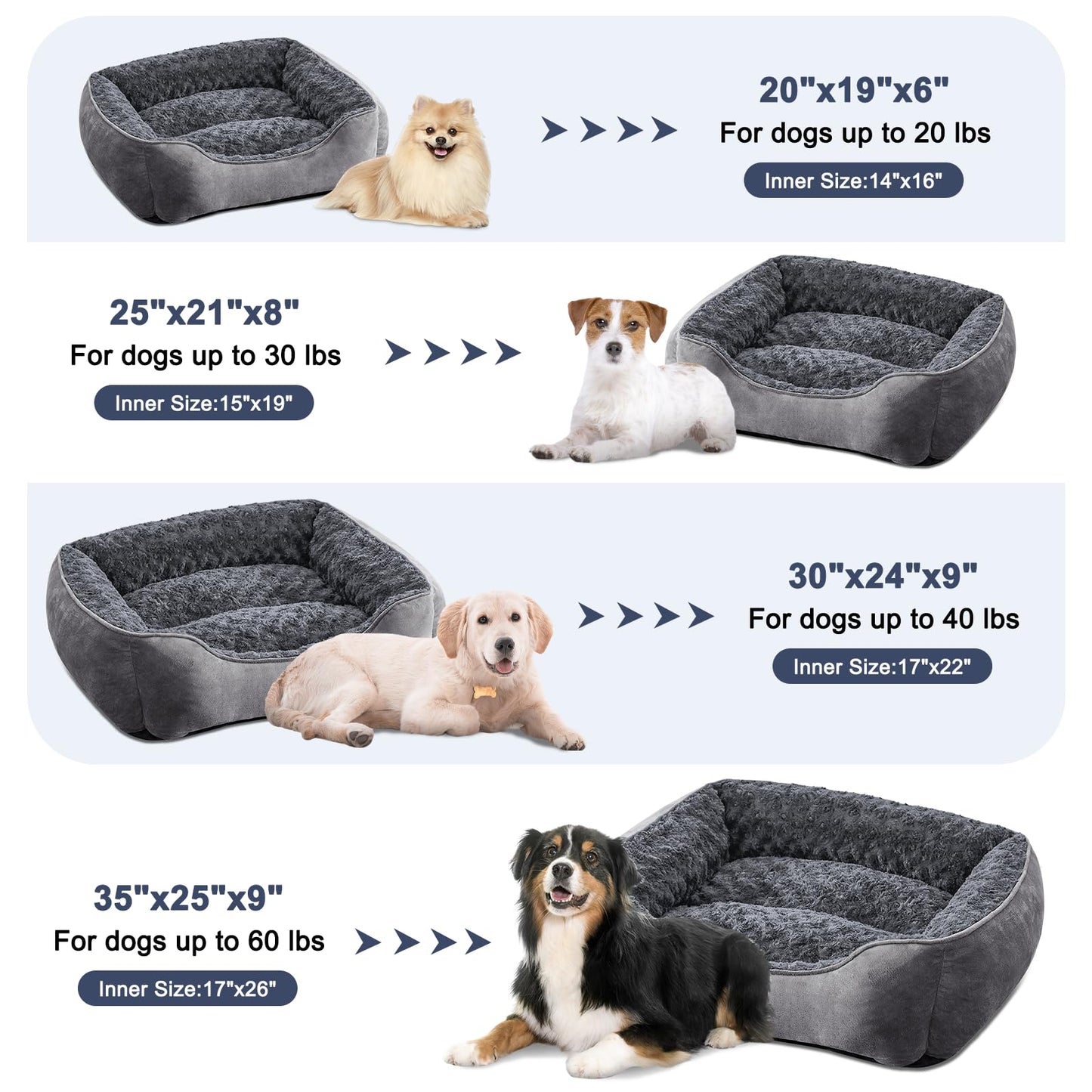 Trelsanopaws Medium Dog Bed - Washable Anti-Anxiety Plush Pet Bed with Non-Slip Bottom (Grey)