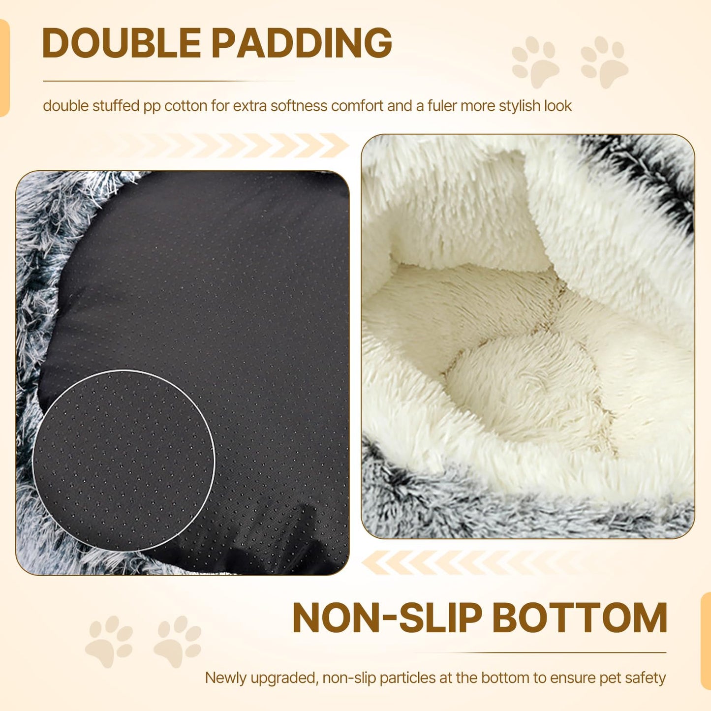 Trelsanopaws Calming Dog Bed - Fluffy Plush Anti-Anxiety Bed for Small & Medium Dogs (Under 10kg, Grey)