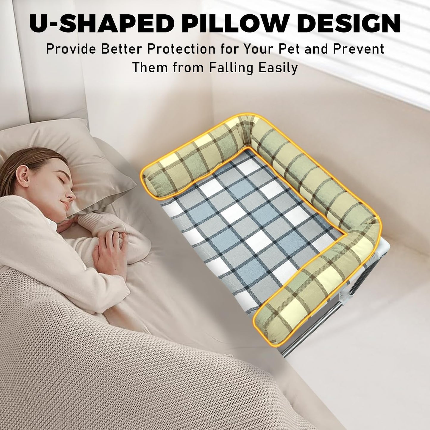 Trelsanopaws Bedside Cosleeper Dog Bed with Pillow Extension - Raised Pet Bed with Window Perch