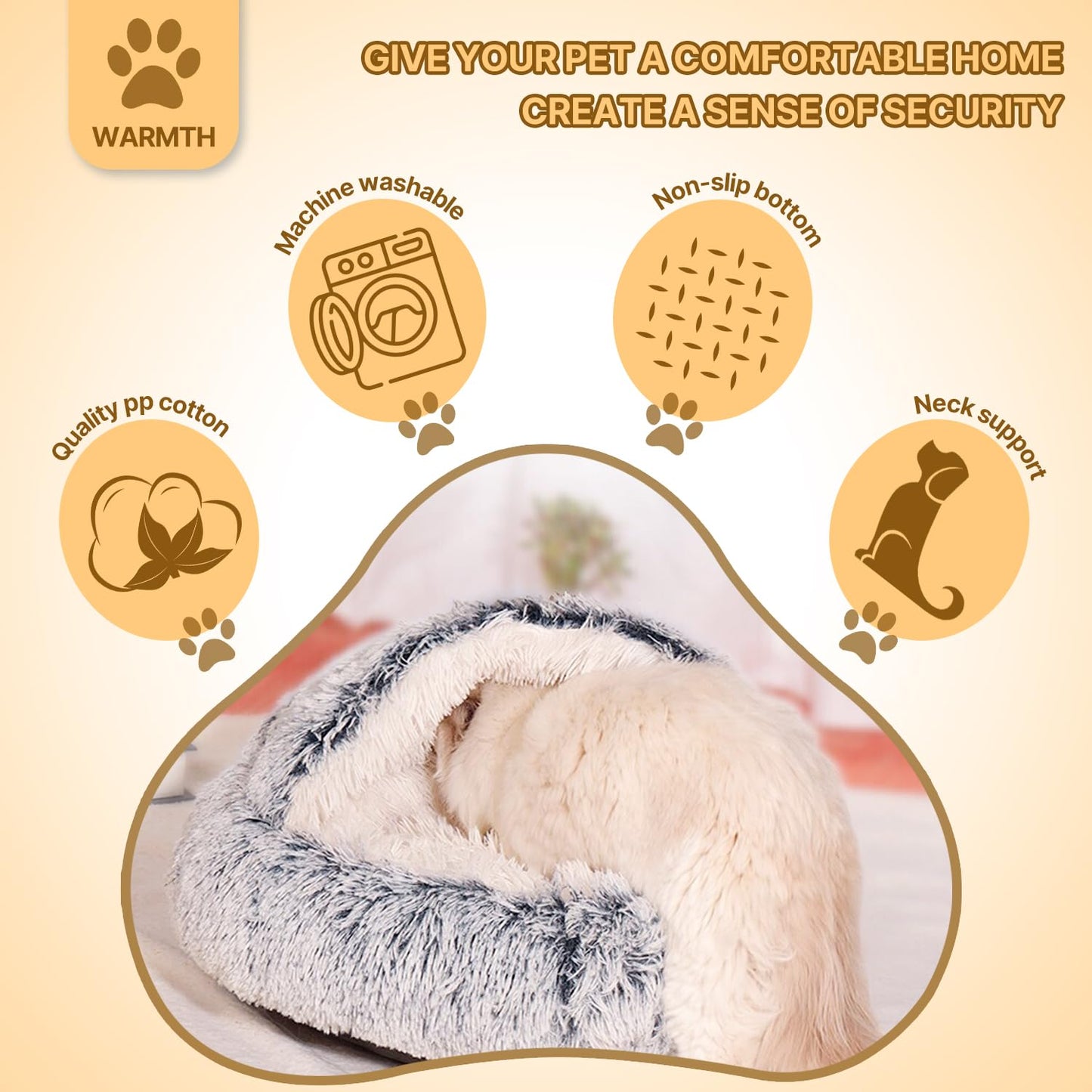 Trelsanopaws Calming Dog Bed - Fluffy Plush Anti-Anxiety Bed for Small & Medium Dogs (Under 10kg, Grey)
