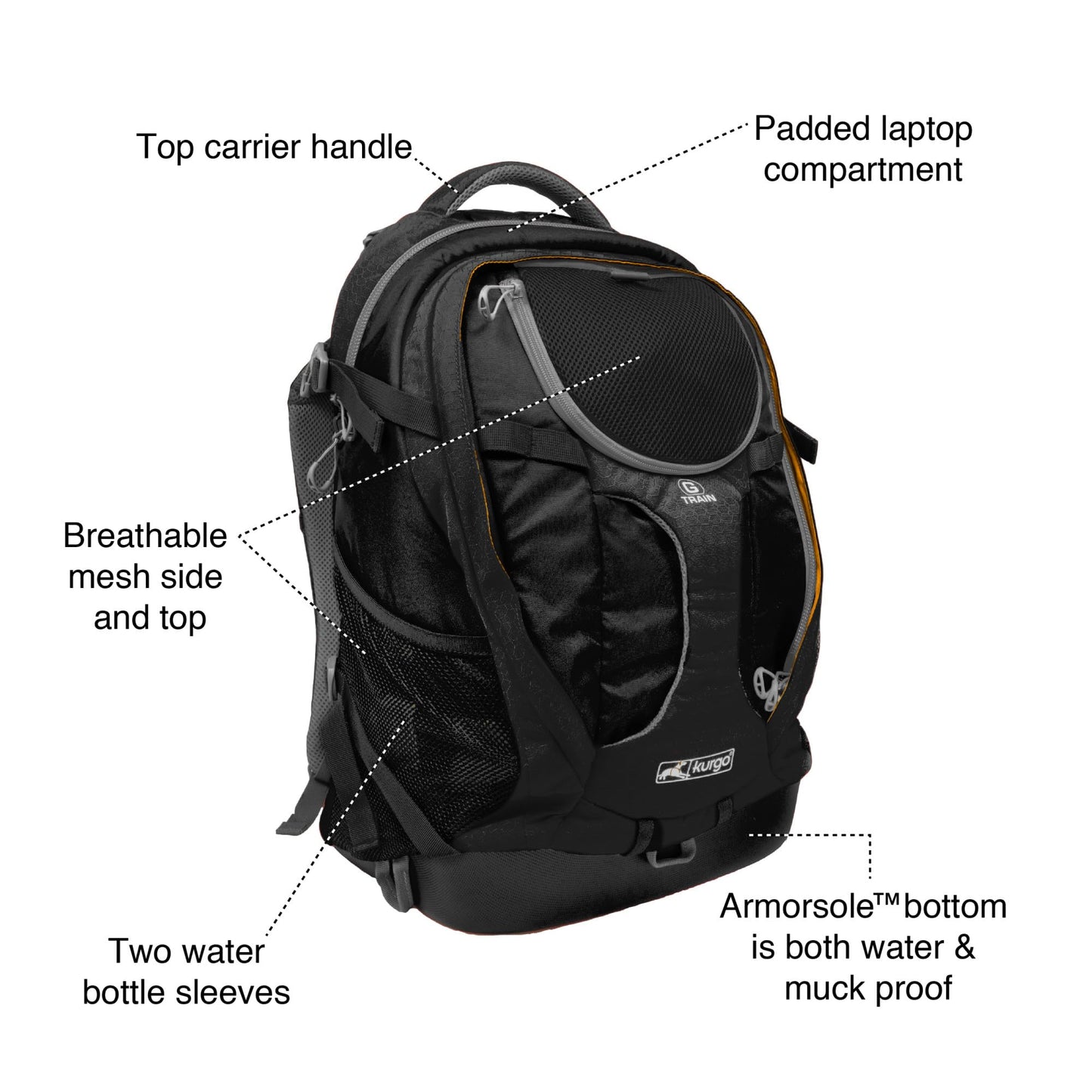 Kurgo G-Train K9 Pack, Carrier Backpack for Small Dogs and Cats, Ideal for Hiking or Travel, Waterproof Bottom, Black