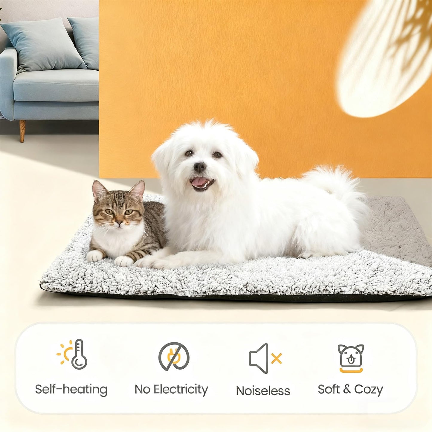 Trelsanopaws Self-Heating Cat Bed - Electric-Free Heated Blanket & Warming Pet Pad, Non-Slip (74 x 47 cm)