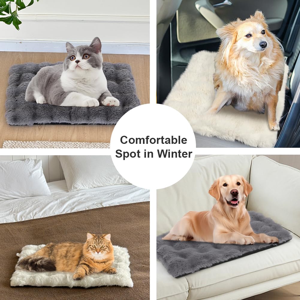 Trelsanopaws Self-Heating Cat Bed Pad - Fluffy Washable Pet Blanket for Indoor Cats & Puppies (45 x 60 cm, Grey)