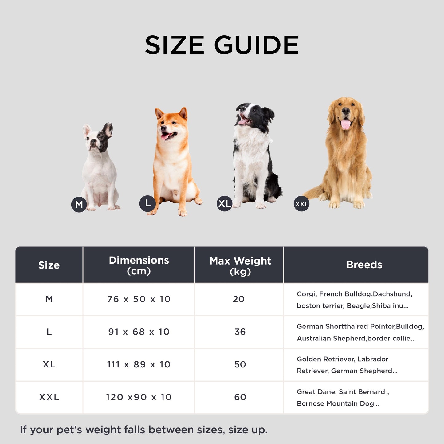 Trelsanopaws Large Washable Dog Bed - Flat Mattress with Oxford Fabric & Water-Resistant Pet Pillow (91 x 68 x 10 cm, Grey)