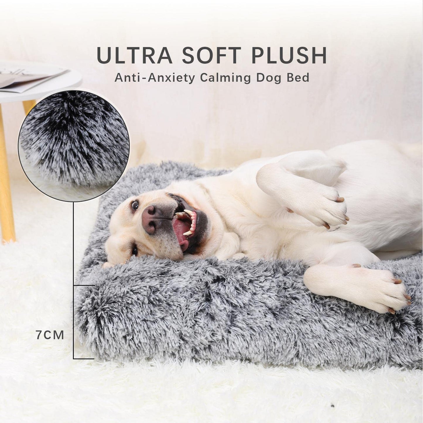 Trelsanopaws Large Dog Bed - Washable Calming Fluffy Dog Mattress with Anti-Slip Bottom (90 x 60 x 8 cm)