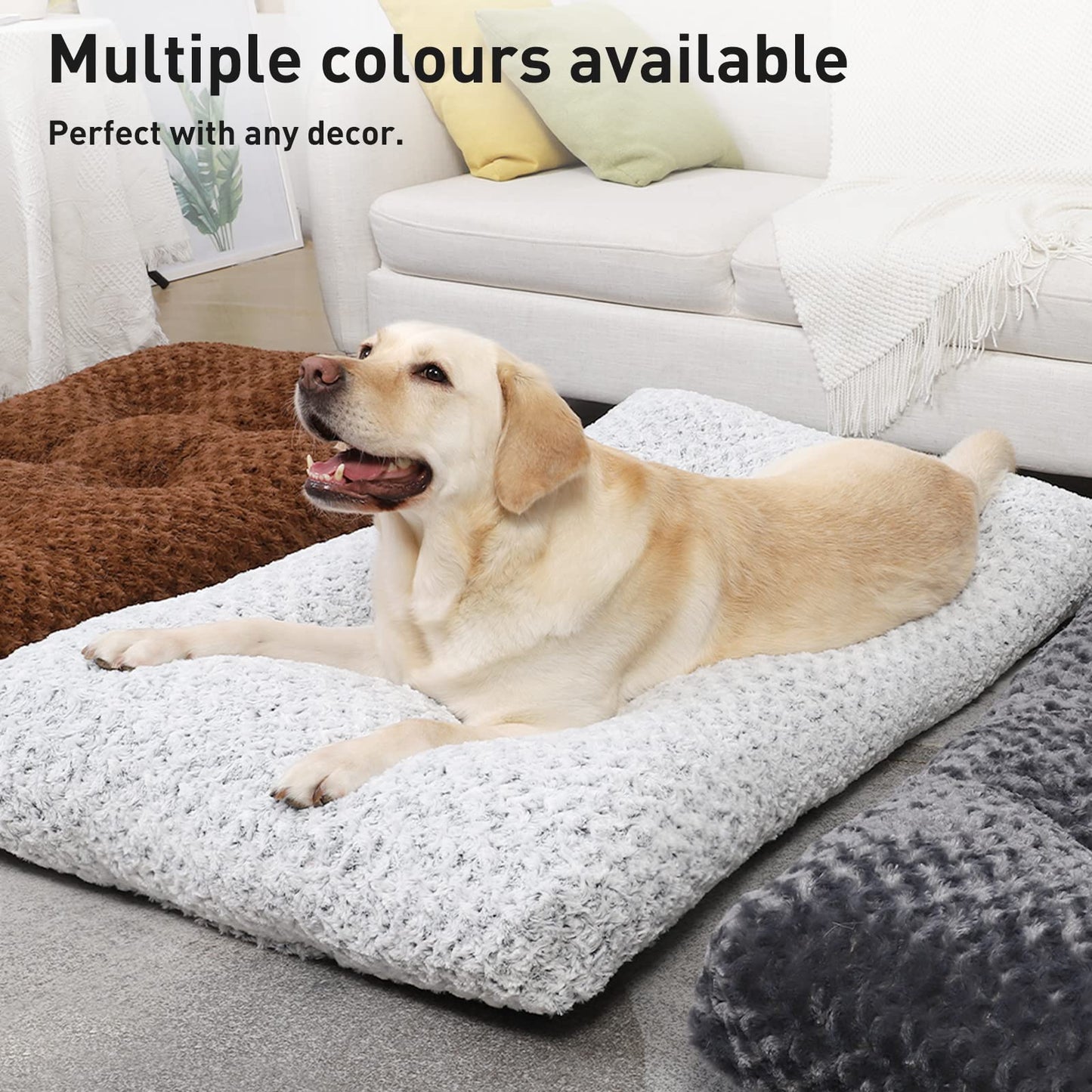 Trelsanopaws Large Dog Bed - Washable Calming Crate Mattress with Non-Skid Bottom & Anti-Anxiety Cushion (90 x 60 x 8 cm, Dark Grey)