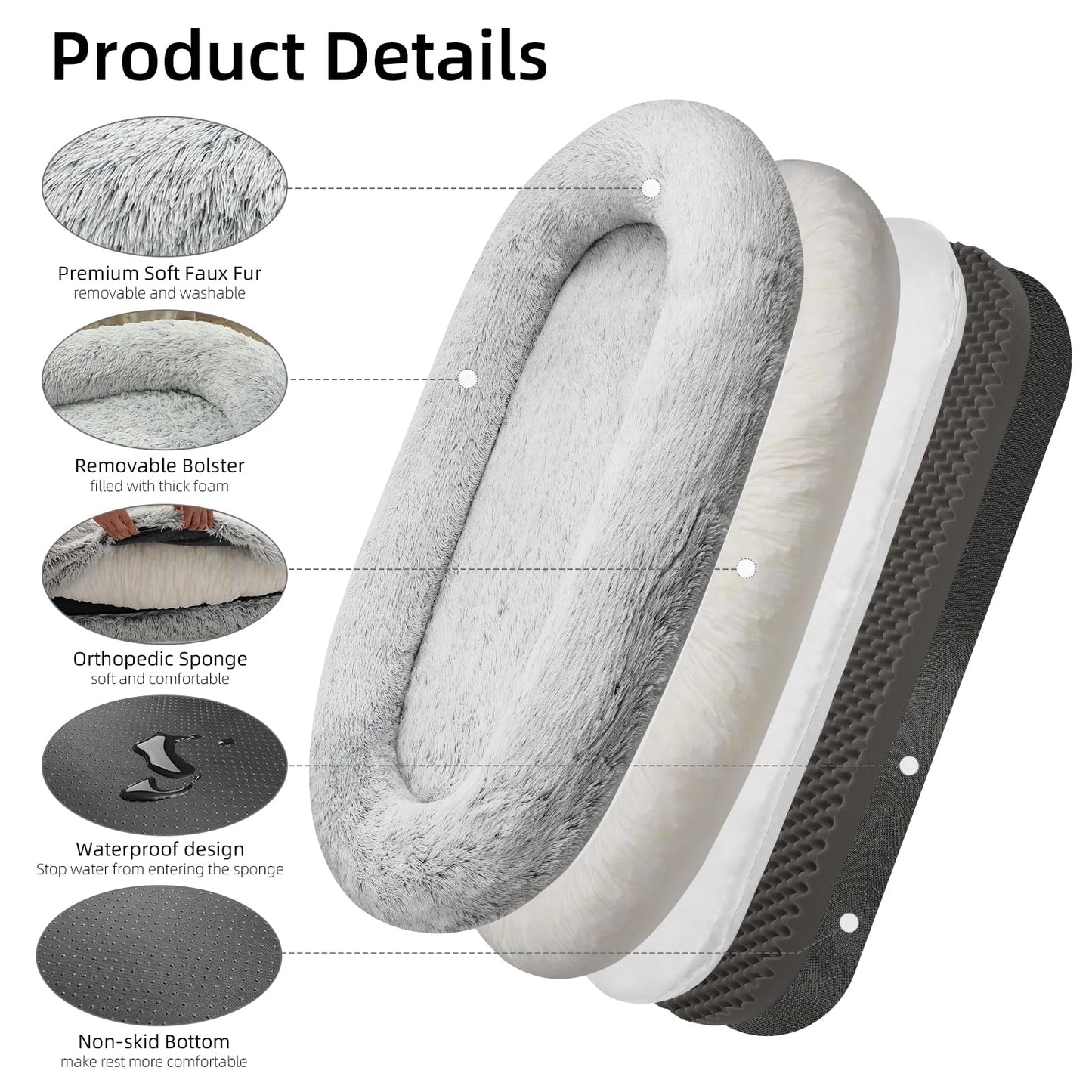 Trelsanopaws Giant Human Dog Bed - 3D Sponge Beanbag for Large Dogs (71" x 45" x 14", Gradient Grey)