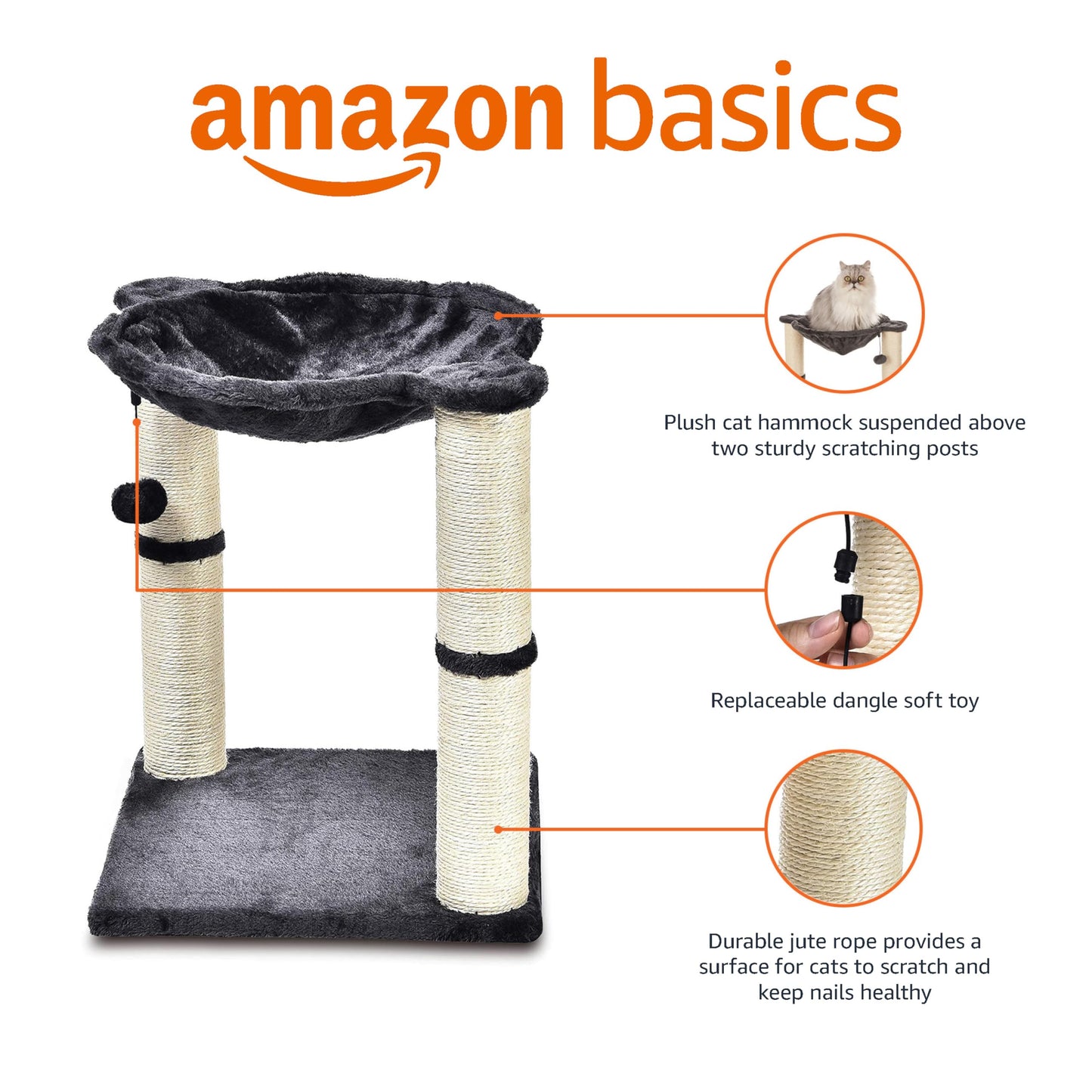 Trelsanopaws Cat Tree Tower - Scratching Post & Hammock Bed for Indoor Cats (16 x 20 x 16 inches, Grey)