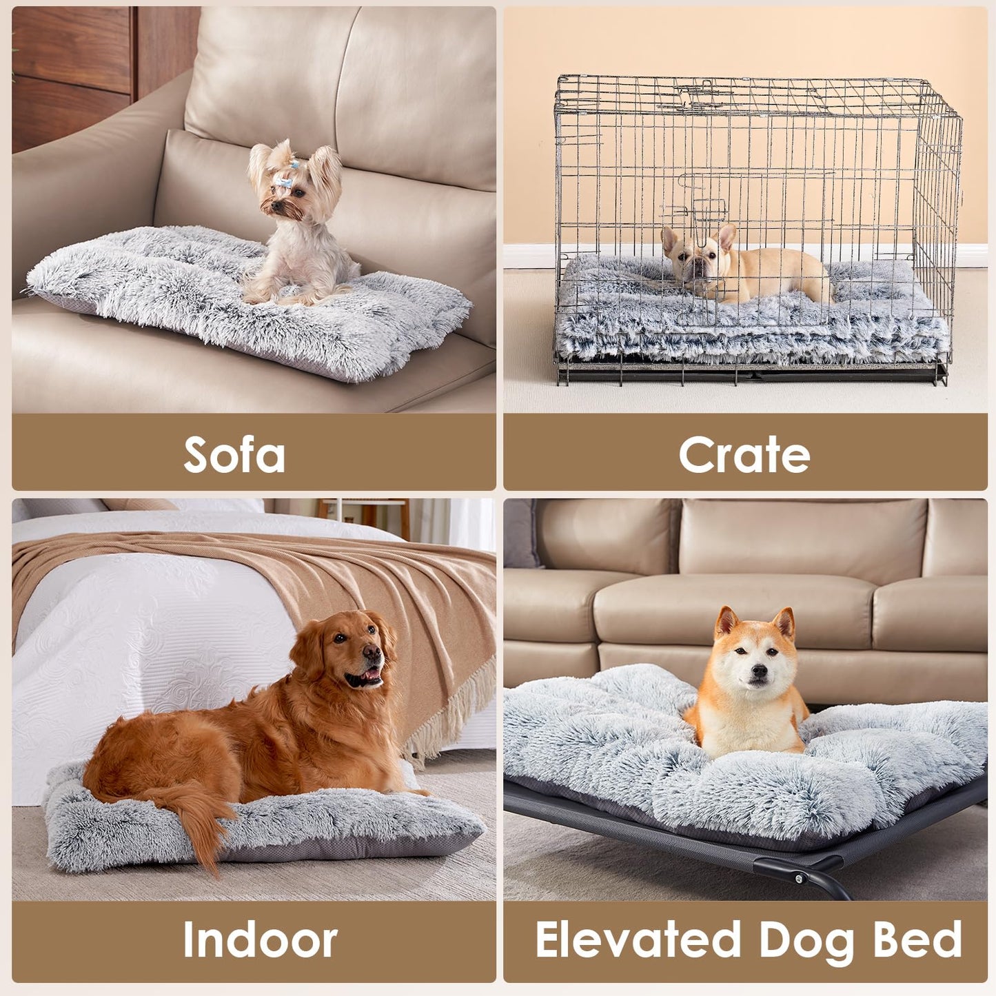Trelsanopaws Medium Calming Dog Bed - Fluffy Anti-Anxiety Cushion with Anti-Slip Bottom (75 x 50 x 7.5 cm, Grey)