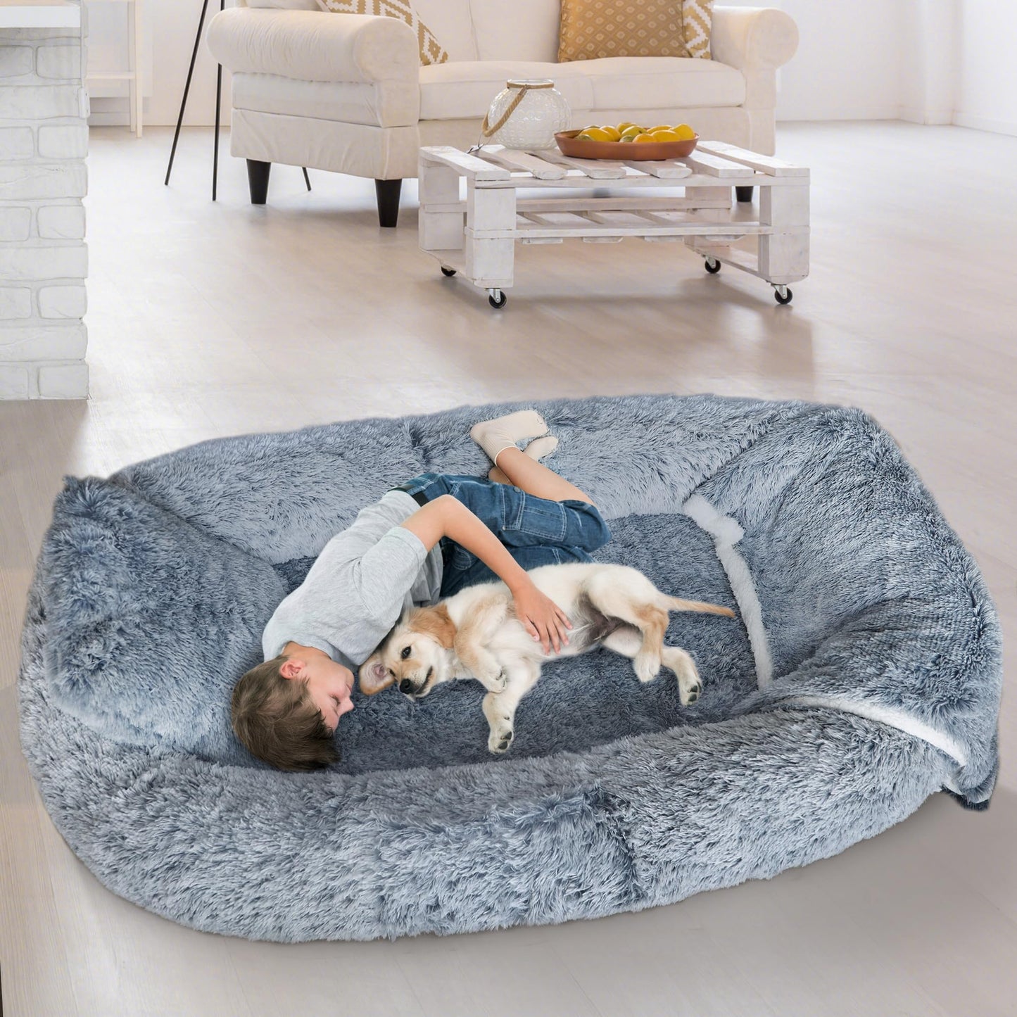 Trelsanopaws Human Sized Dog Bed XXL - Extra Large Bed for Adults & Pets with Removable Cover (185 x 110 x 35 cm)