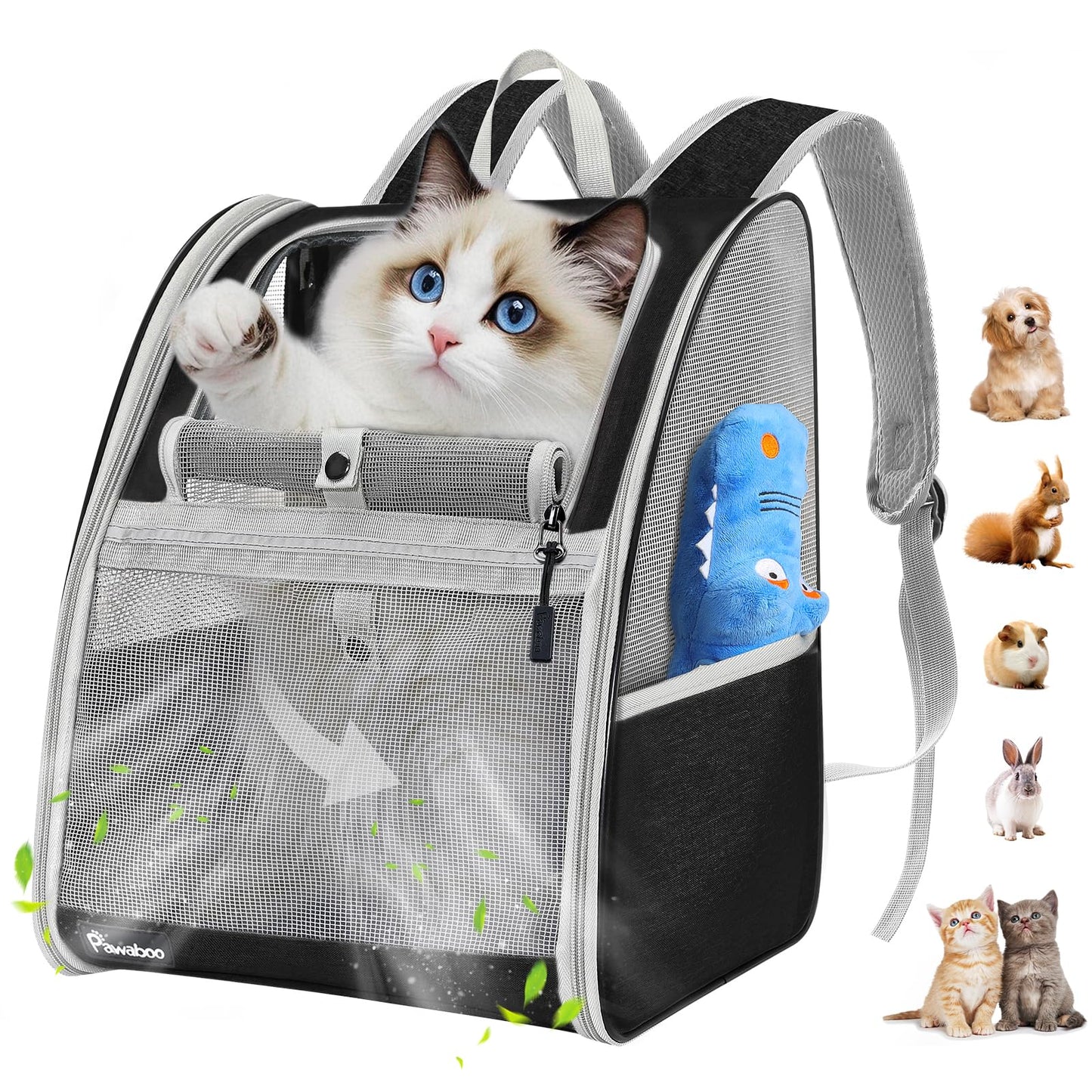 Pawaboo Cat Carrier Backpack, Dog Carrier Backpack with Breathable Mesh, 2023 Upgraded Steel Frame Pet Carrier Backpack Puppy Carrier for Travel, Cat Backpack for Small Dogs Cats, Black (up to 10KG)