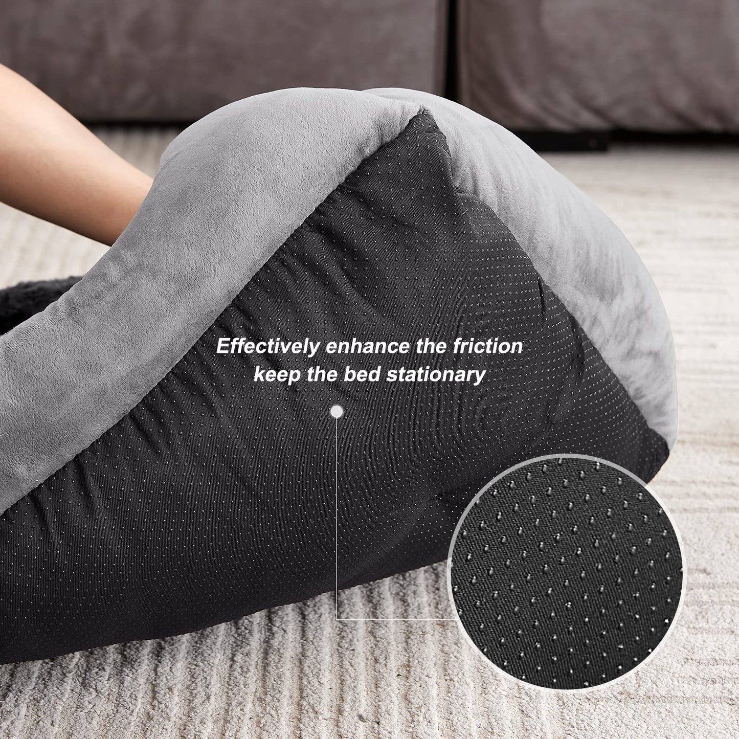 Trelsanopaws Medium Dog Bed - Washable Anti-Anxiety Plush Pet Bed with Non-Slip Bottom (Grey)