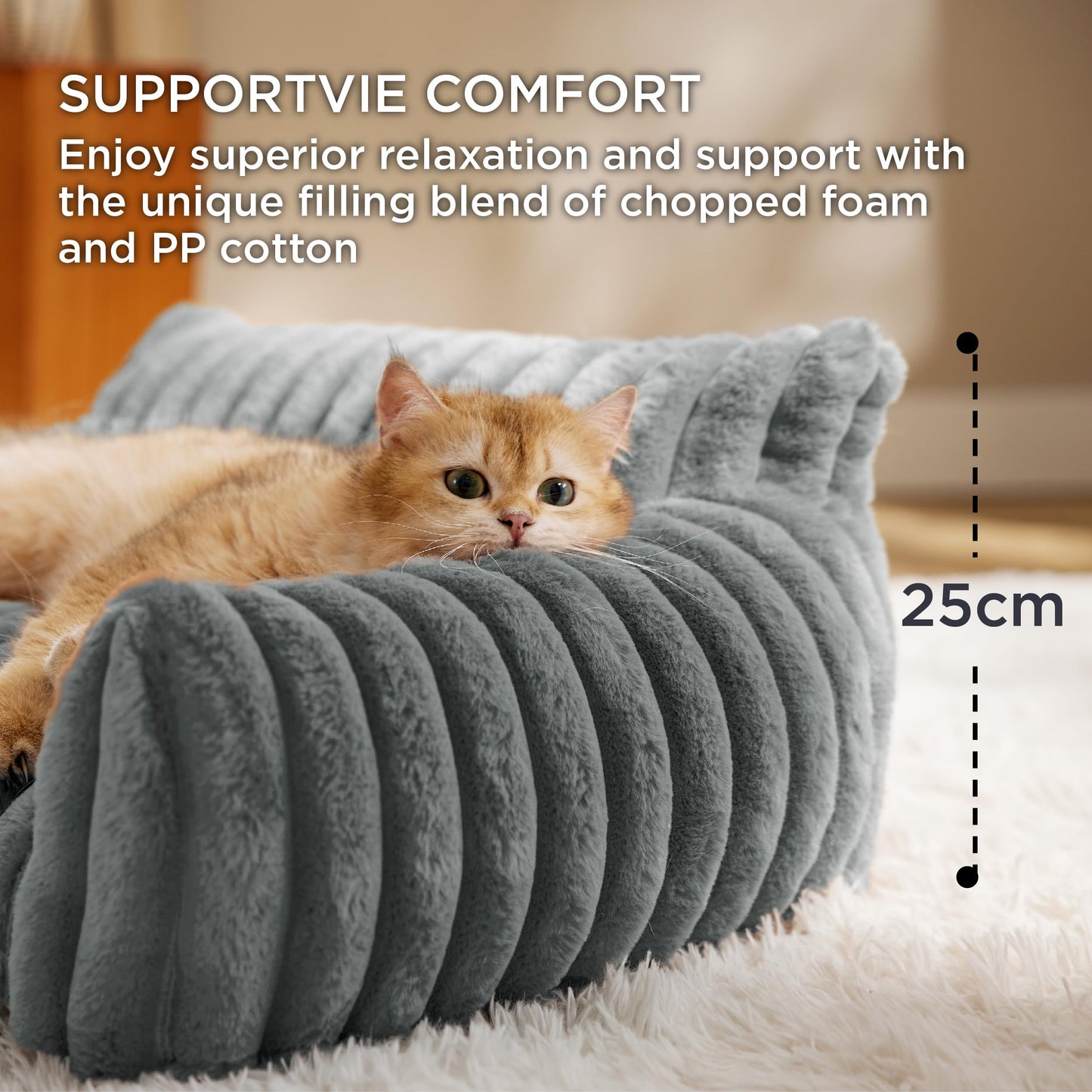 Trelsanopaws Washable Cat Sofa Bed - Large Indoor Bed with Removable Cover for Cats & Small Dogs (61 x 46 x 25 cm, Dark Grey)