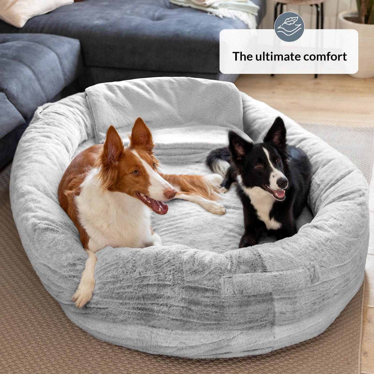 Trelsanopaws Human Dog Bed for Adults & Pets - Warm Beanbag Bed with Detachable Cover & Blanket (Light Grey)