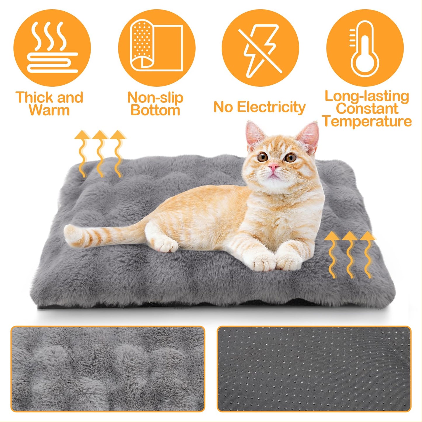 Trelsanopaws Self-Heating Cat Bed Pad - Fluffy Washable Pet Blanket for Indoor Cats & Puppies (45 x 60 cm, Grey)