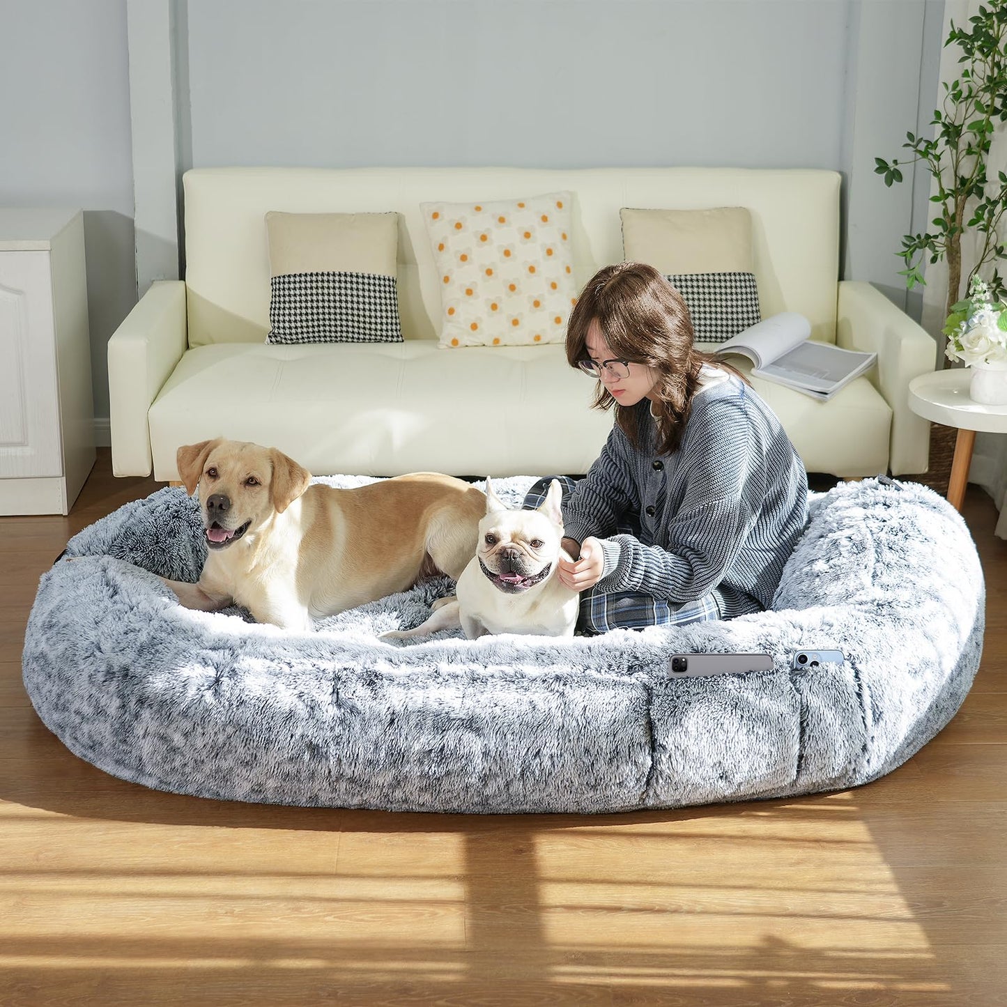 Trelsanopaws Human Dog Bed for Adults - Soft Memory Foam with Washable Cover & Side Pocket (180 x 115 x 45 cm)