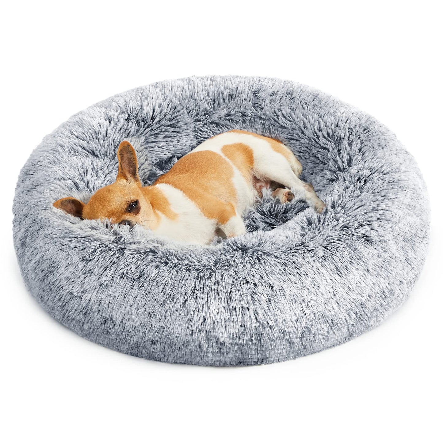 Trelsanopaws Fluffy Dog & Cat Bed - Washable Doughnut Cushion with Removable Padding (50 cm Diameter, Light Grey)