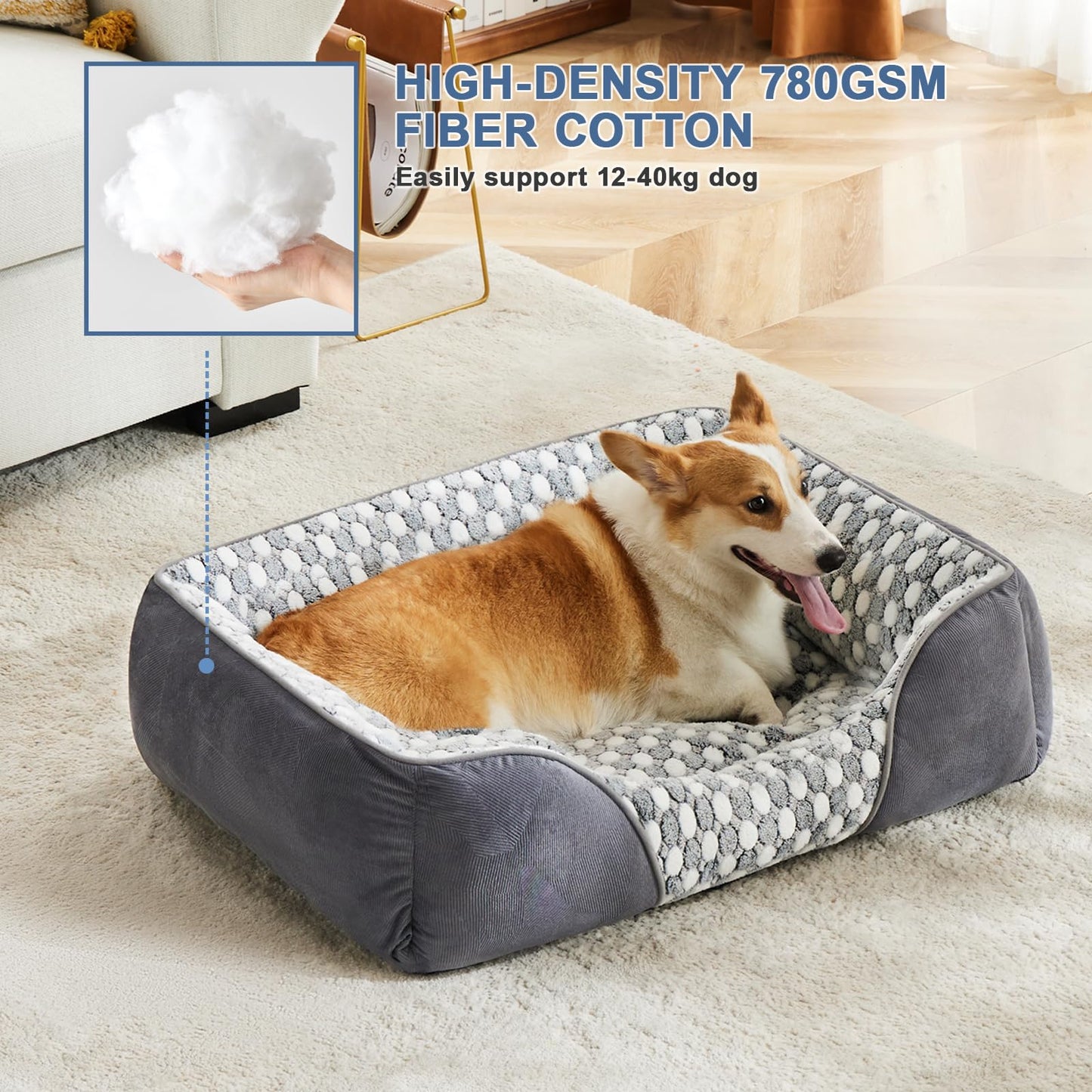 Trelsanopaws Extra Large Dog Bed - Washable Sofa Bed for XXL Dogs, Prevents Bone Diseases (90 x 65 x 23 cm)