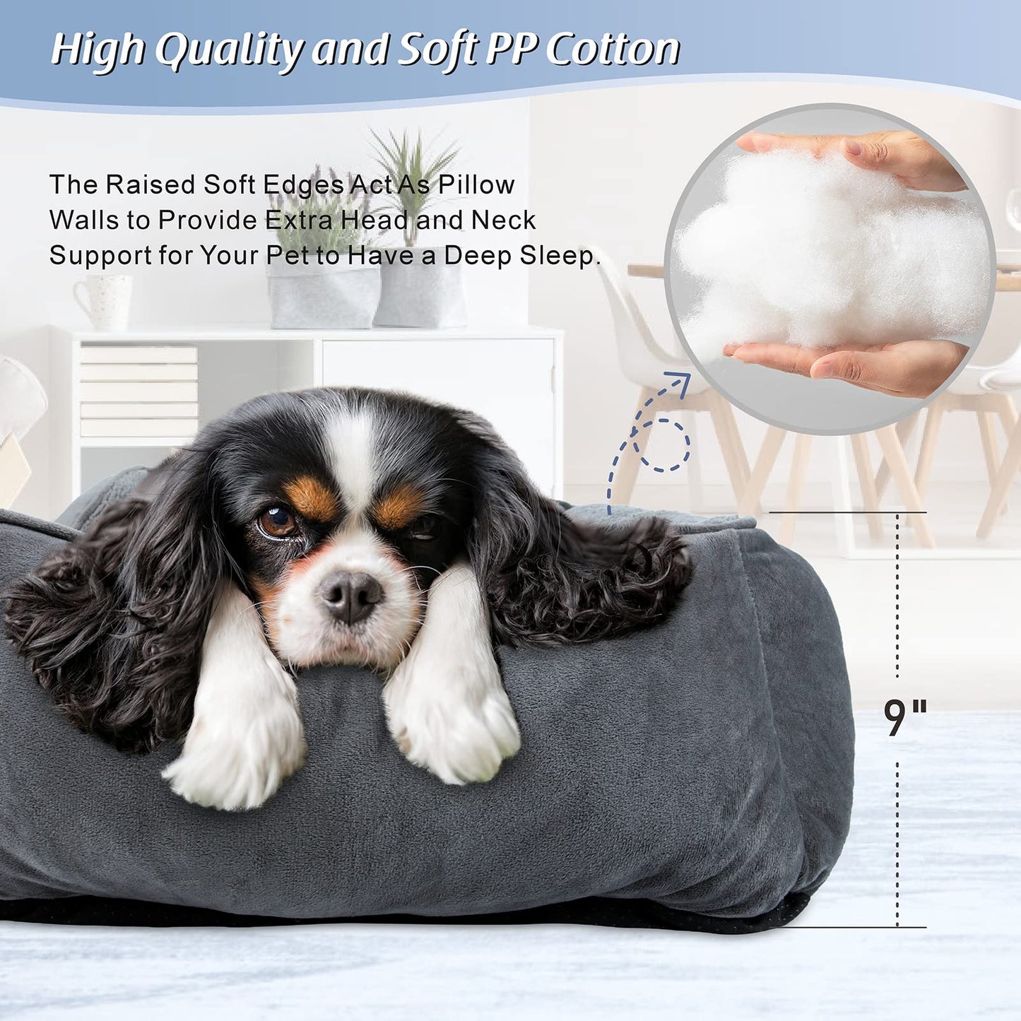 Trelsanopaws Large Dog Bed - Washable Orthopedic Pet Bed with Anti-Slip Bottom (76 x 61 x 23 cm, Grey)