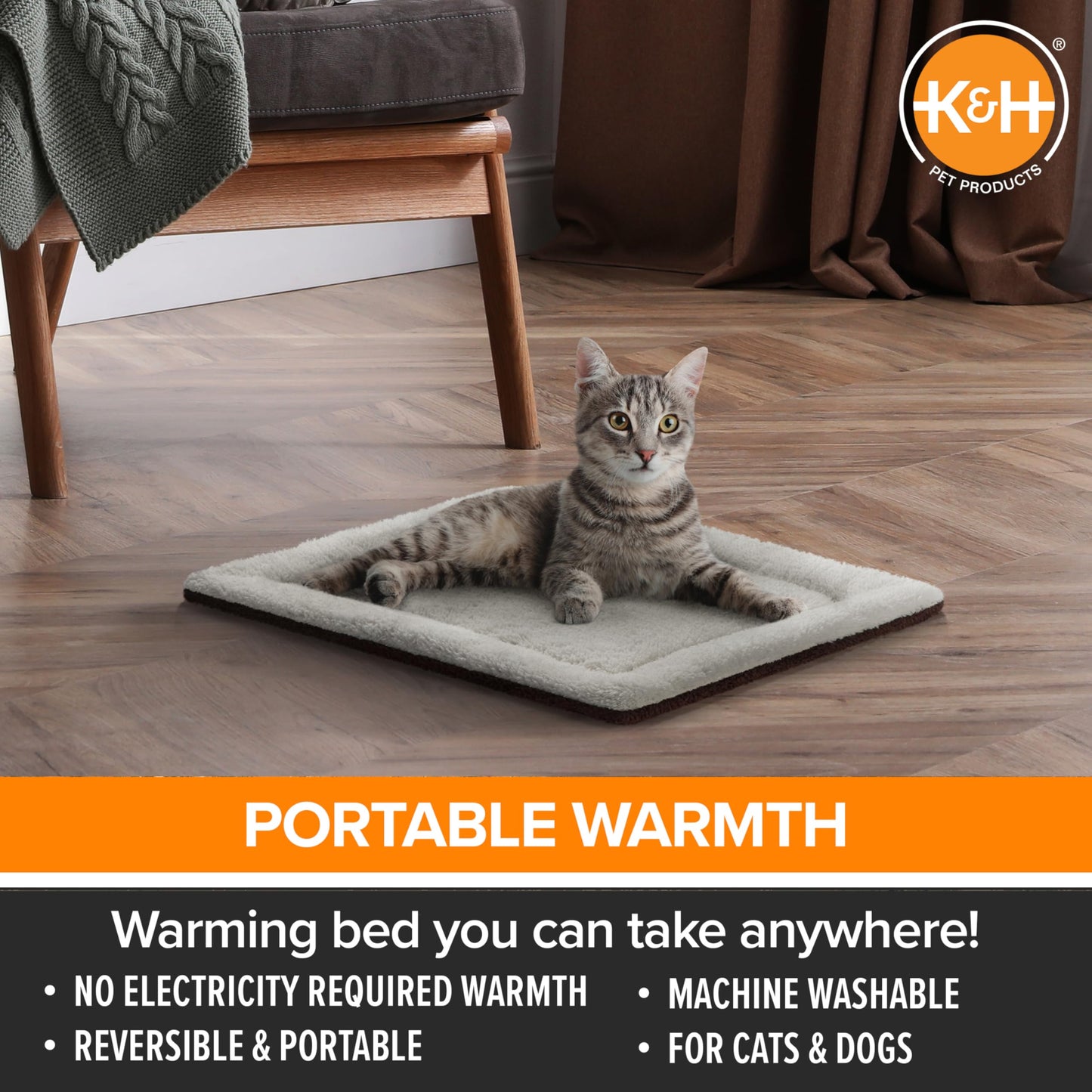 Trelsanopaws Self-Warming Pet Pad - Thermal Cat & Dog Bed Mat (53.3 x 43.18 cm, Oatmeal/Chocolate)