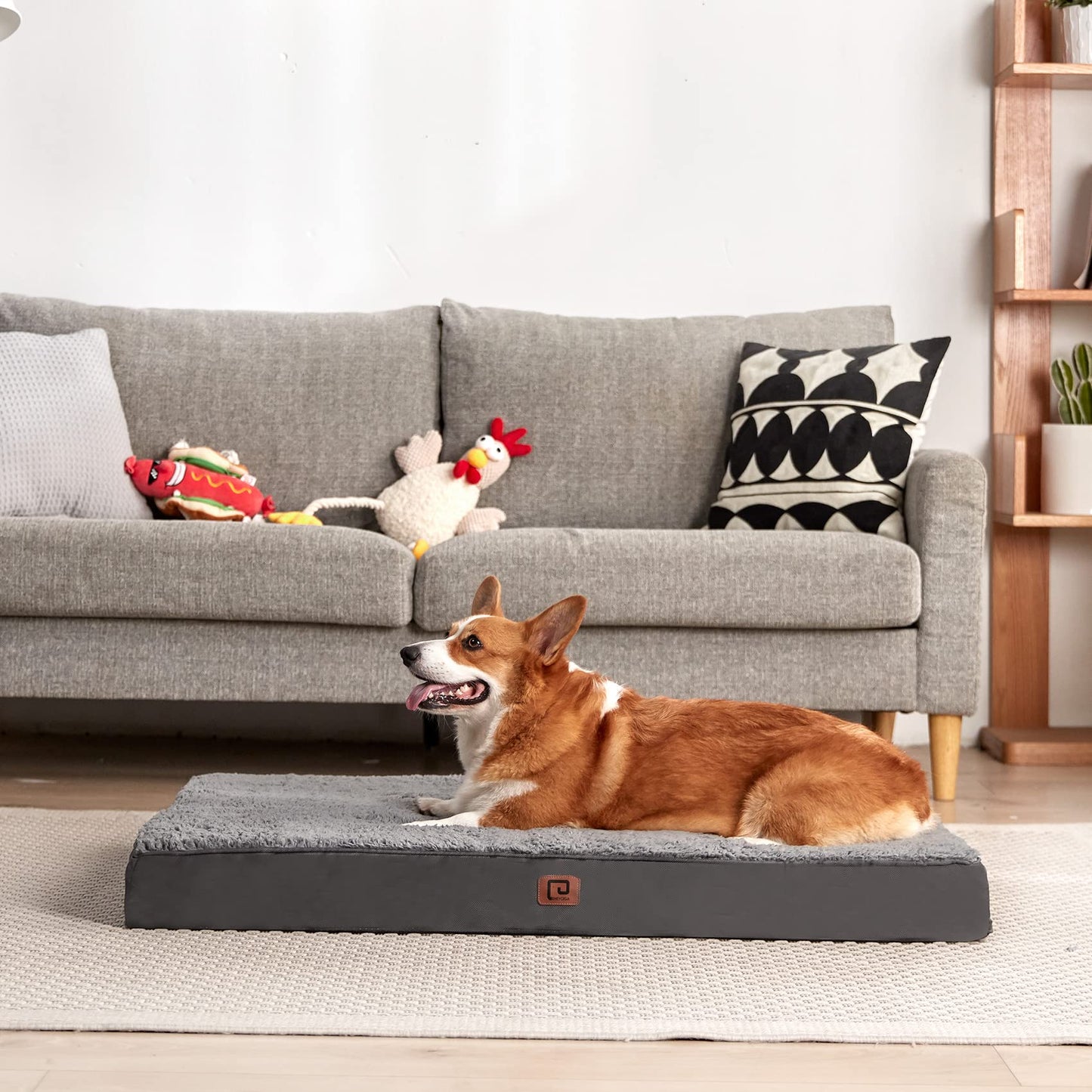 Trelsanopaws Large Orthopedic Dog Bed - Mattress with Removable Washable Cover (91 x 68 x 9 cm, Grey)