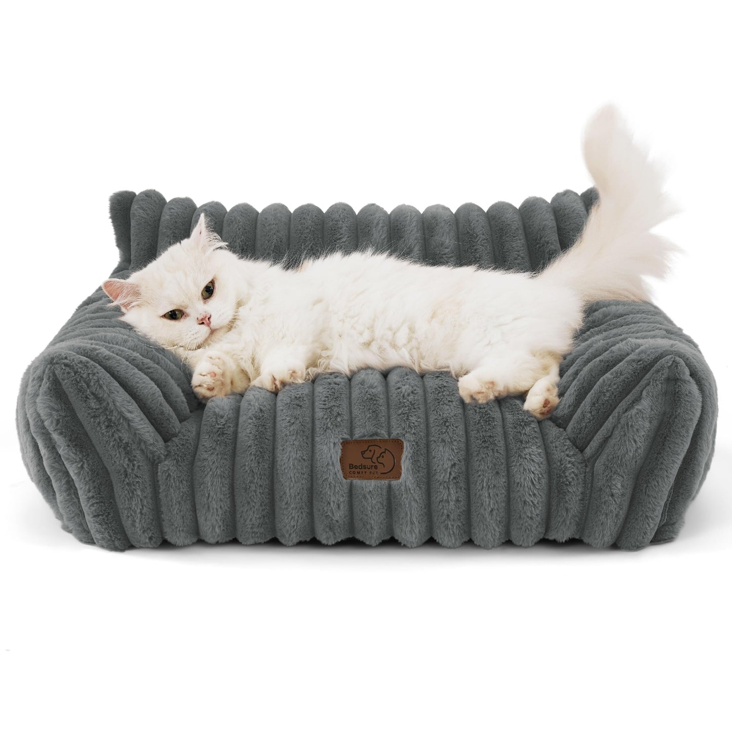 Trelsanopaws Washable Cat Sofa Bed - Large Indoor Bed with Removable Cover for Cats & Small Dogs (61 x 46 x 25 cm, Dark Grey)