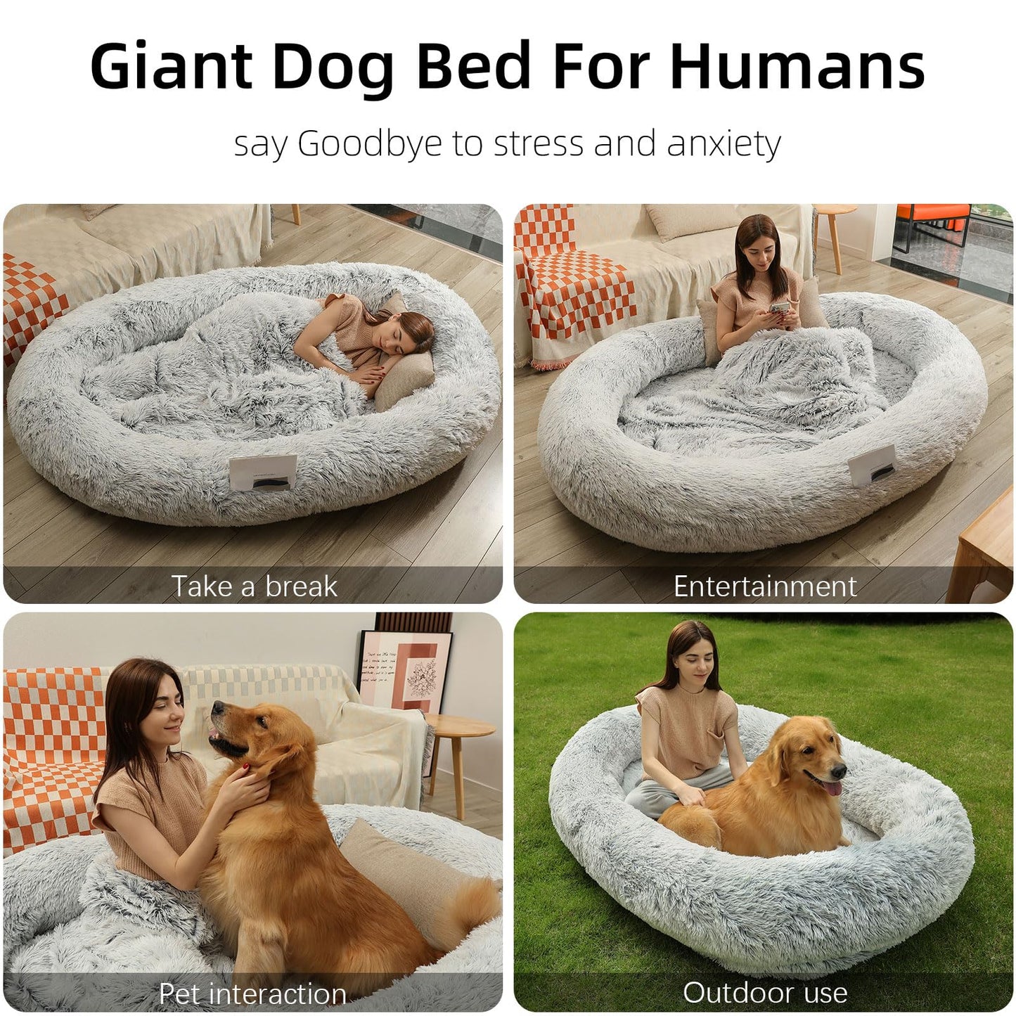 Trelsanopaws Giant Human Dog Bed - 3D Sponge Beanbag for Large Dogs (71" x 45" x 14", Gradient Grey)