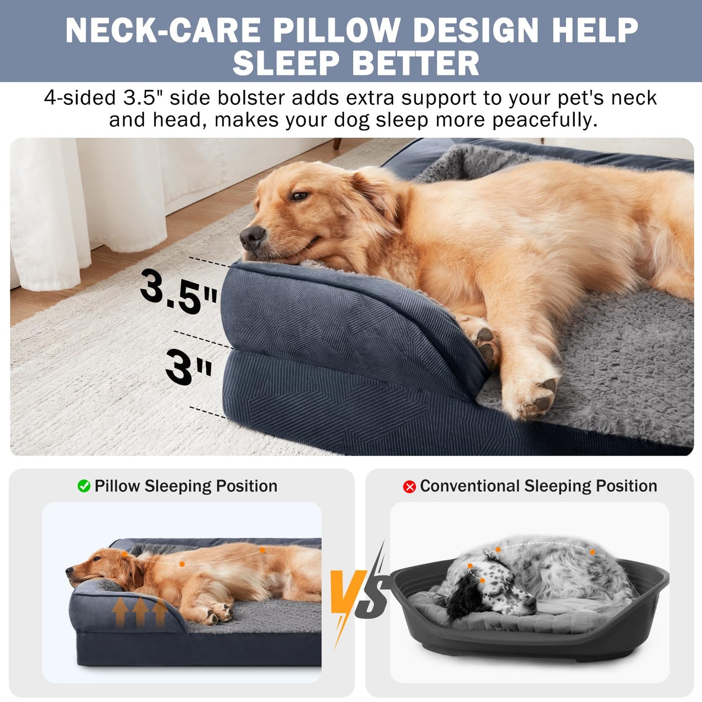 Trelsanopaws Extra Large Orthopedic Memory Foam Dog Bed - Washable Bed for Dogs up to 90lbs (Grey)