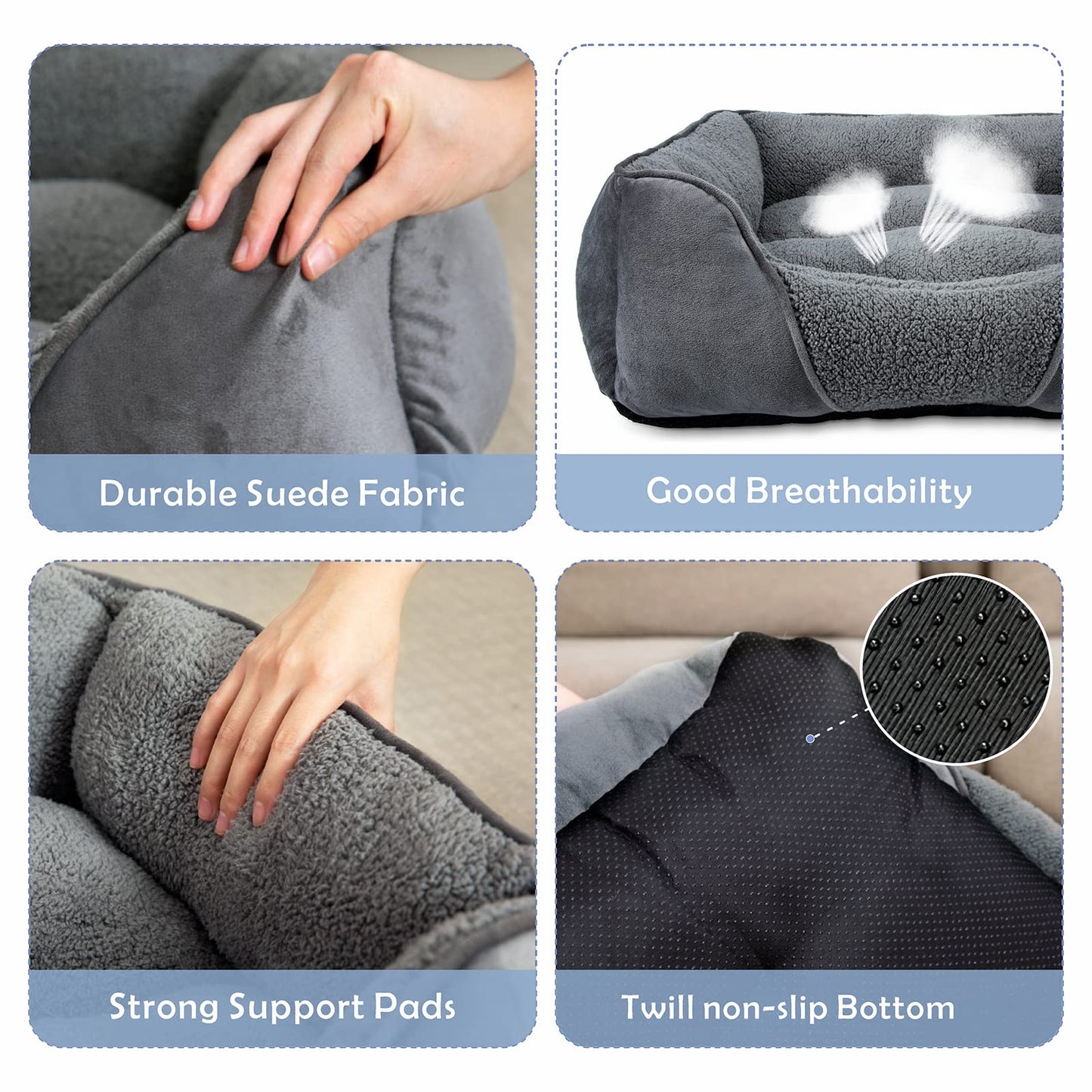 Trelsanopaws Large Dog Bed - Washable Orthopedic Pet Bed with Anti-Slip Bottom (76 x 61 x 23 cm, Grey)