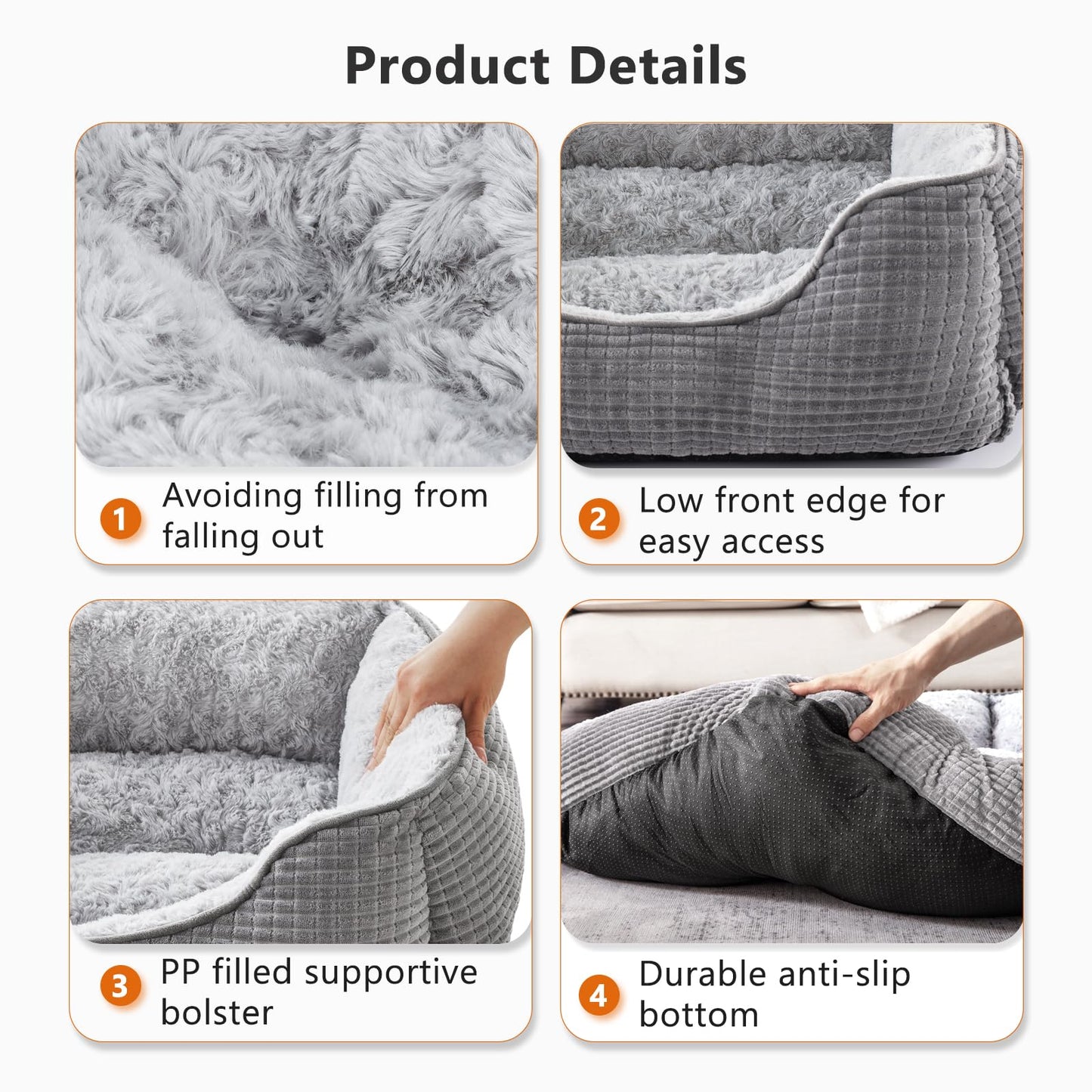 Trelsanopaws Medium Dog Bed - Orthopedic Calming Bed with Raised Edges & Non-Slip Bottom (63 x 53 x 21 cm, Grey)